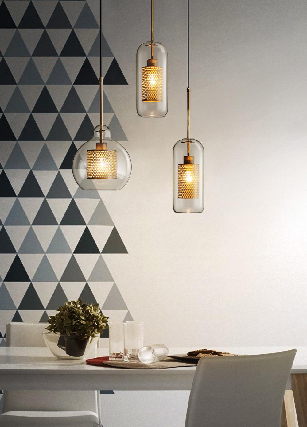 Eiruiella Pendant Lamp Glass Gold Mesh for Dining Room