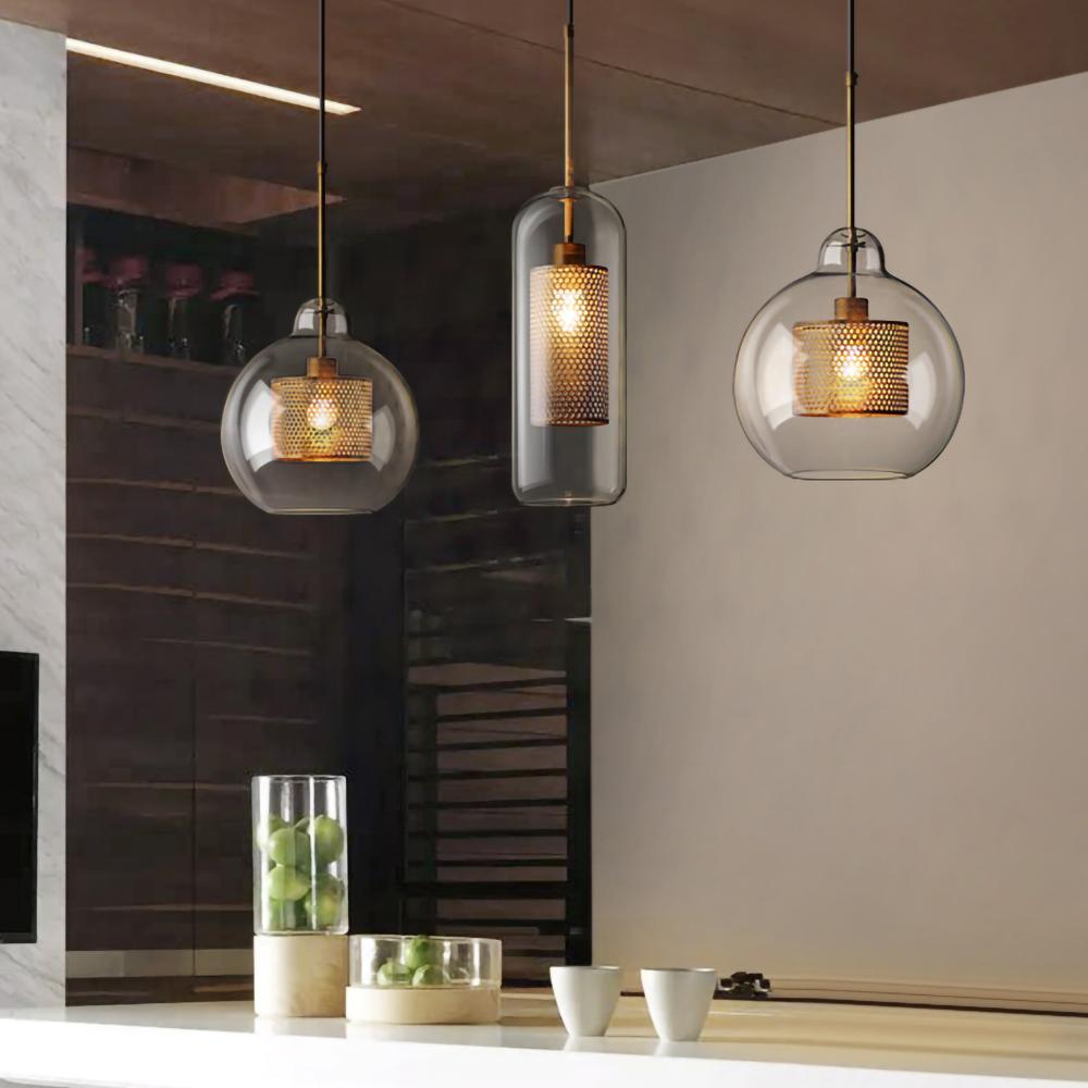 Eiruiella Pendant Lamp Glass Gold Mesh for Dining Room