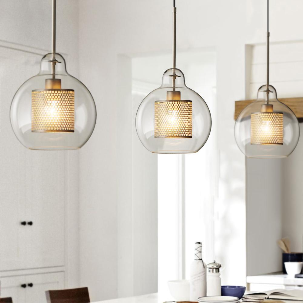 Eiruiella Pendant Lamp Glass Gold Mesh for Dining Room