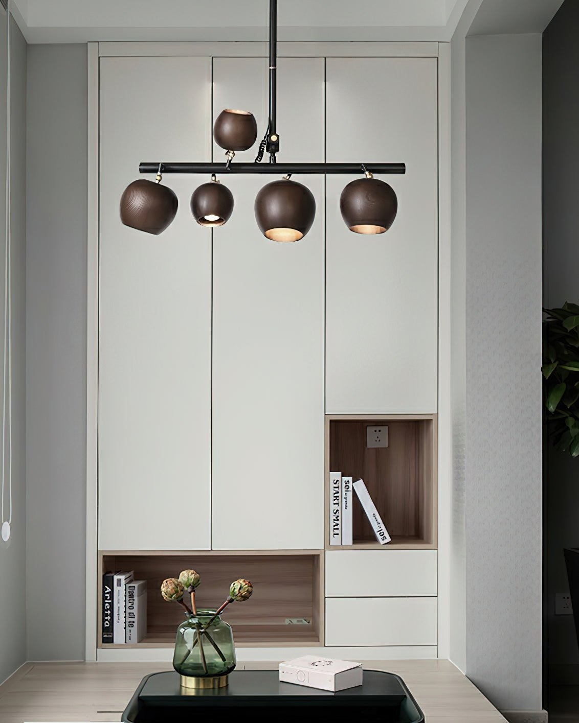 Avelira Rustic Wood Globe Linear Pendant Light