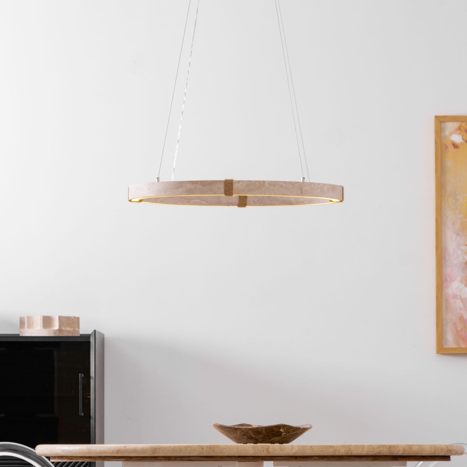 Clairstead Circle Travertine Pendant Light