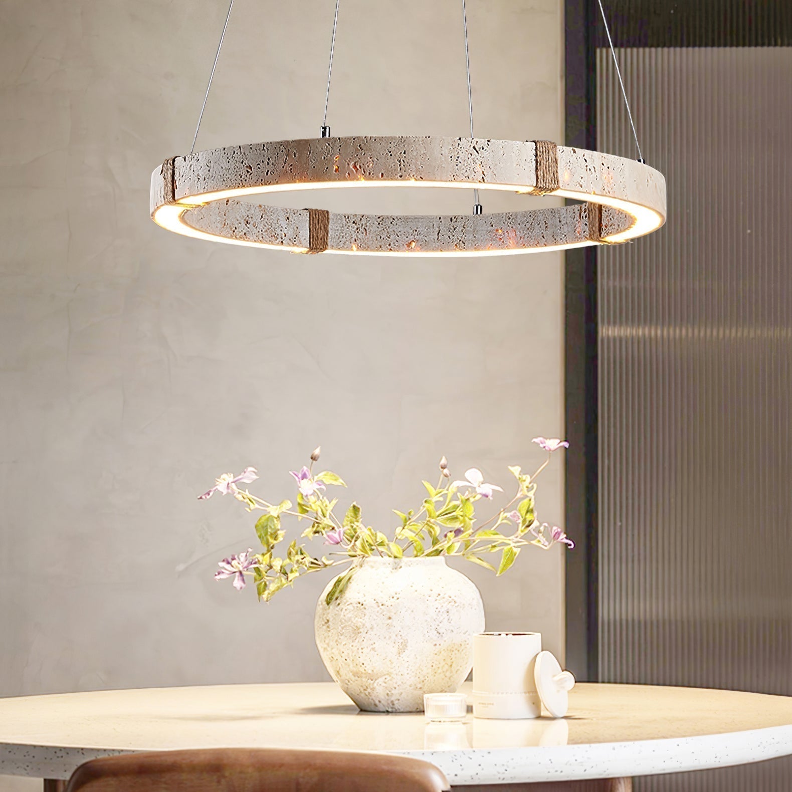 Everett Ring Travertine Pendant Light