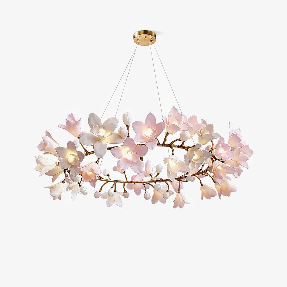 Elemu Chandelier Brass Ceramic Blossom
