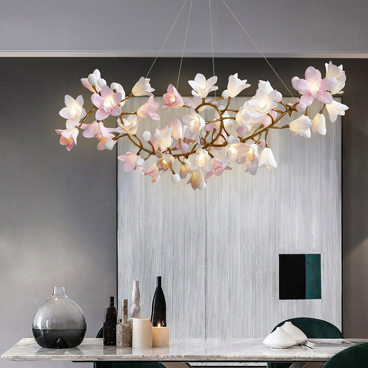 Elemu Chandelier Brass Ceramic Blossom