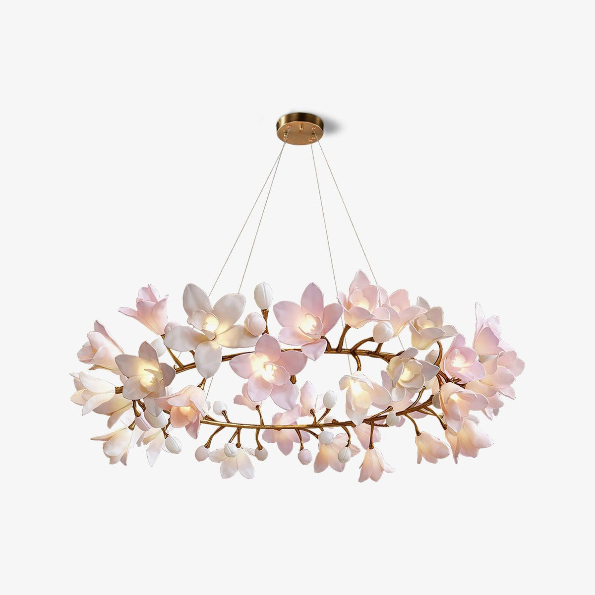 Elemu Chandelier Brass Ceramic Blossom