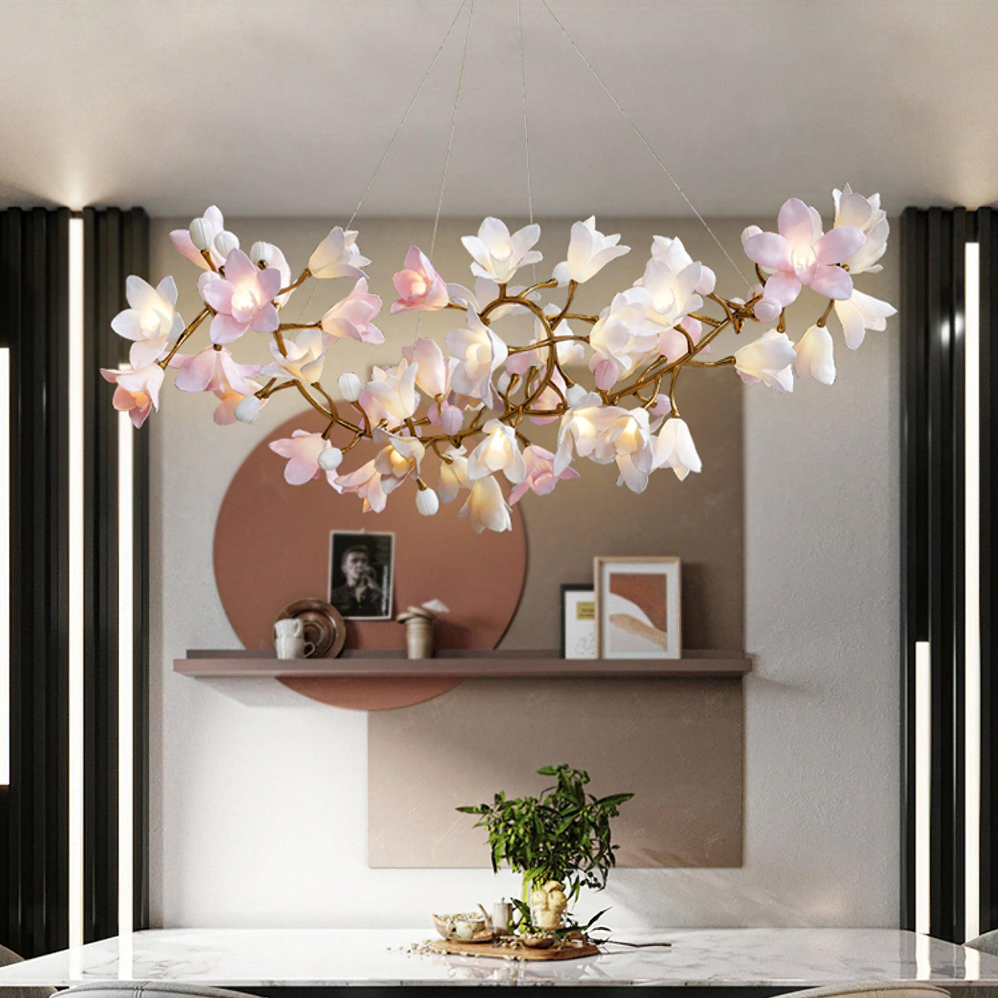 Elemu Chandelier Brass Ceramic Blossom