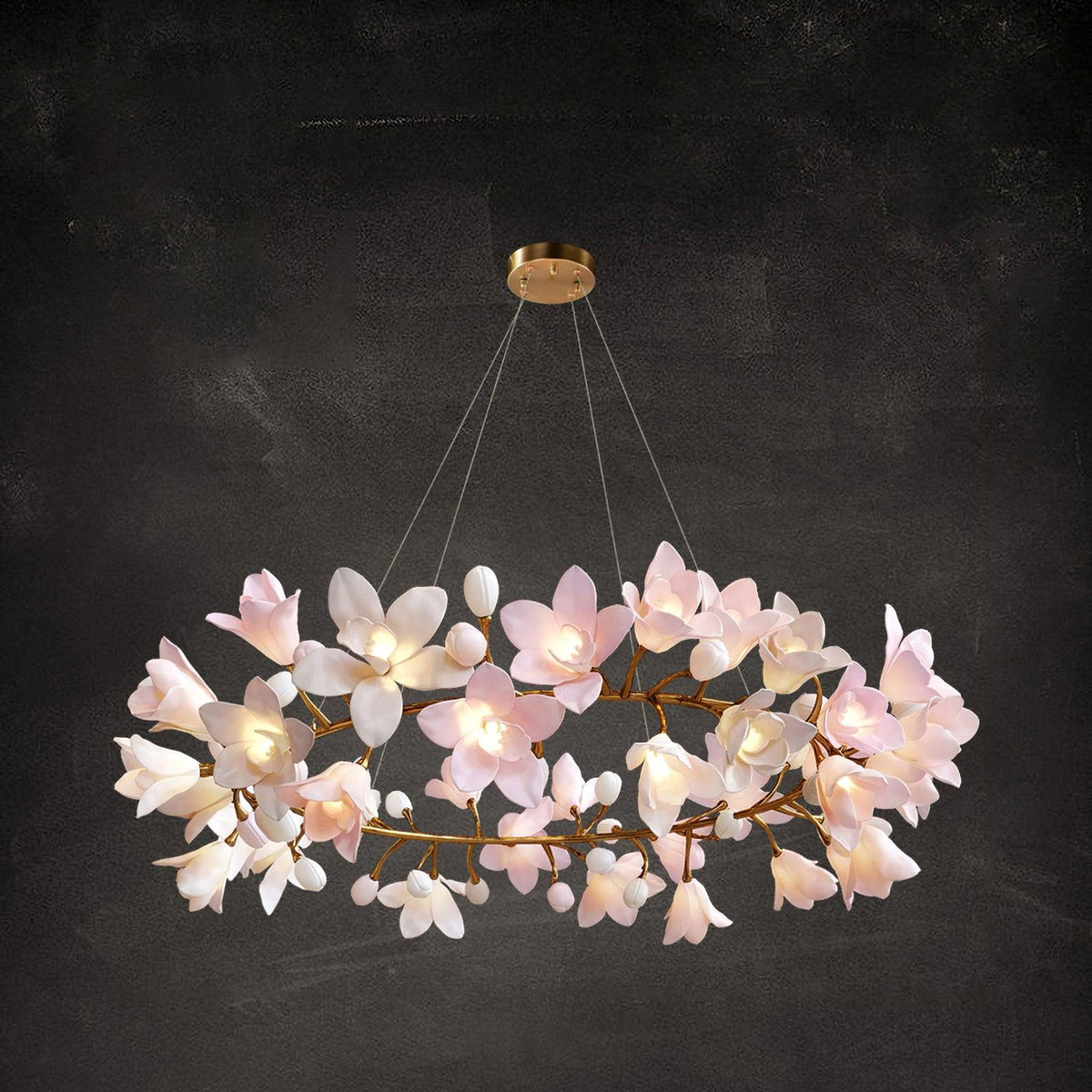 Elemu Chandelier Brass Ceramic Blossom