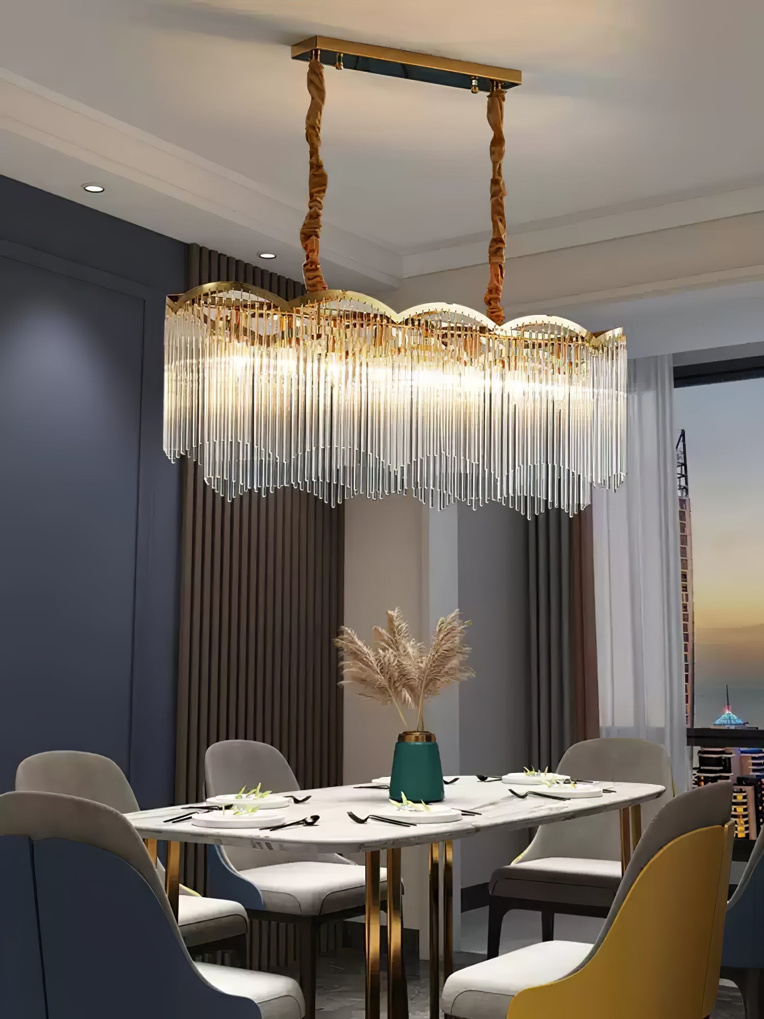 Liorivella Chandelier Glass Rod Wave Shape
