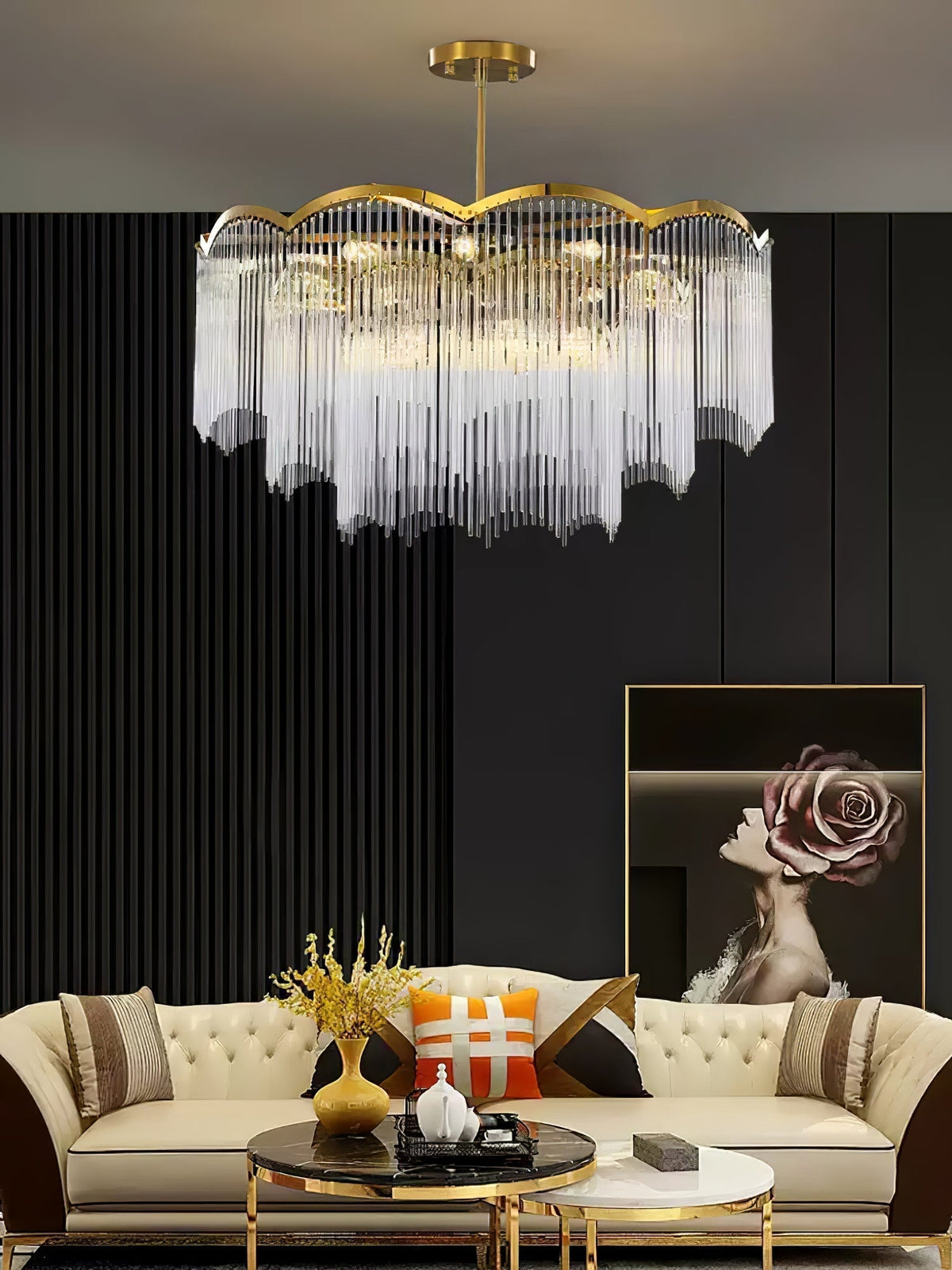 Liorivella Chandelier Glass Rod Wave Shape