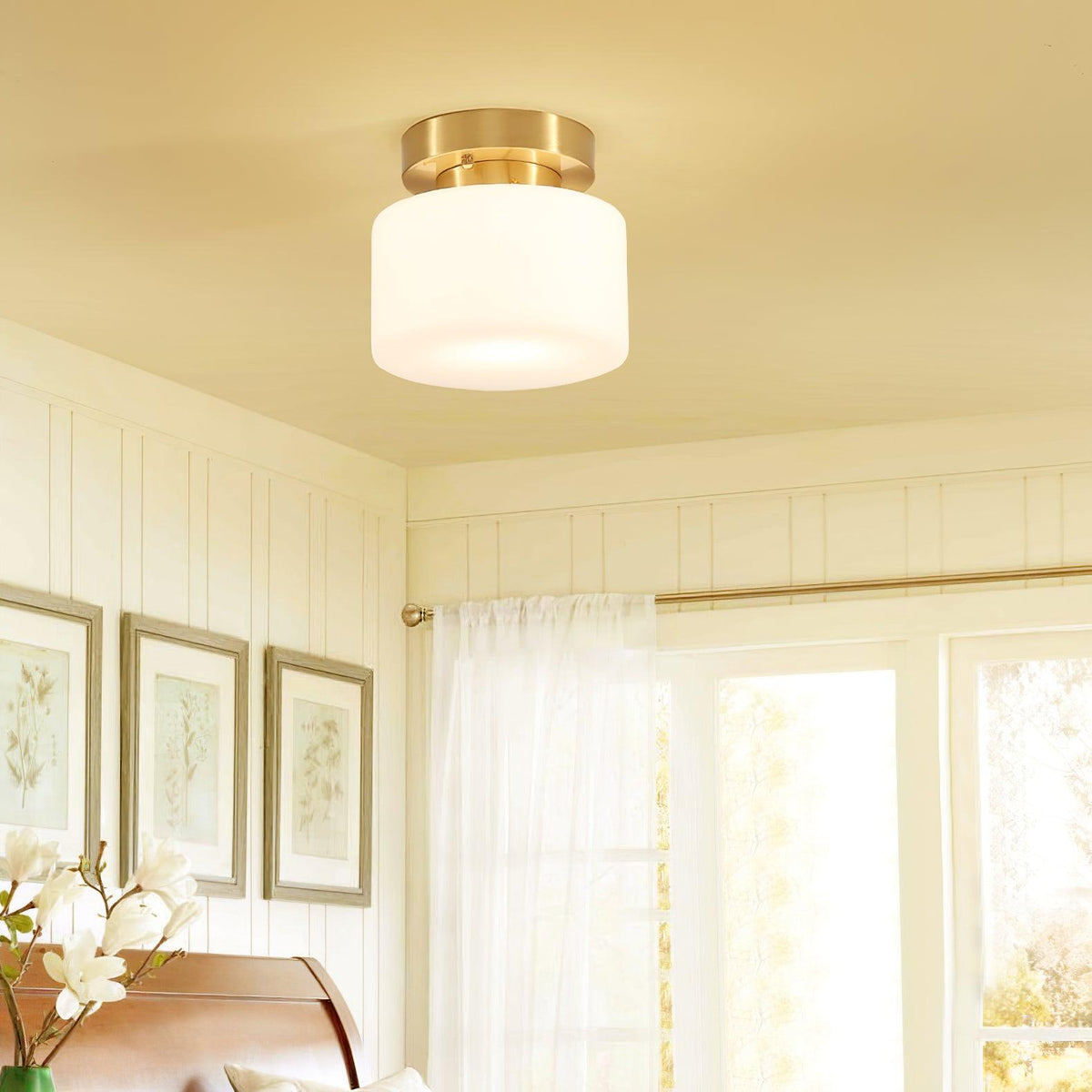 Elsilisra Nordic Art Brass Glass Flush Mount Ceiling Light