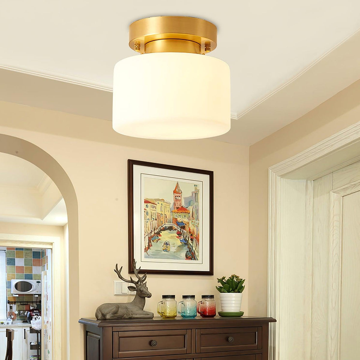 Elsilisra Nordic Art Brass Glass Flush Mount Ceiling Light