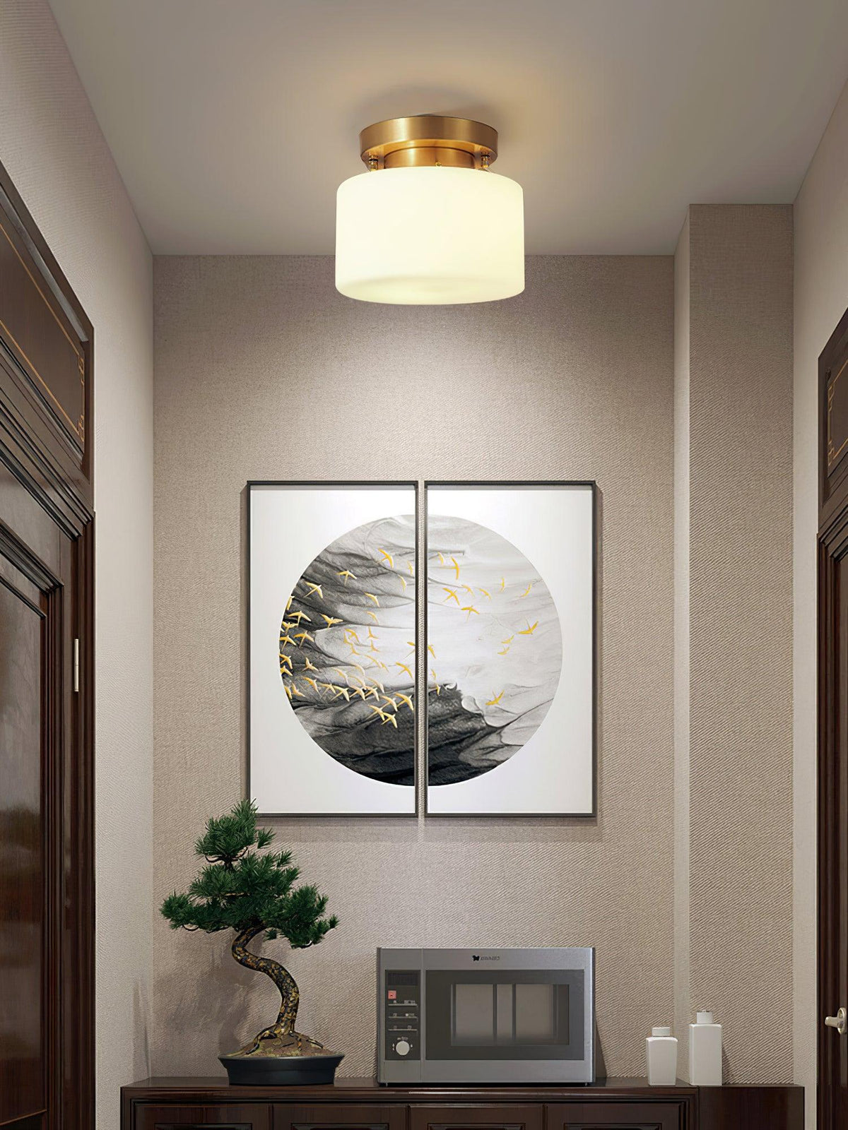 Elsilisra Nordic Art Brass Glass Flush Mount Ceiling Light
