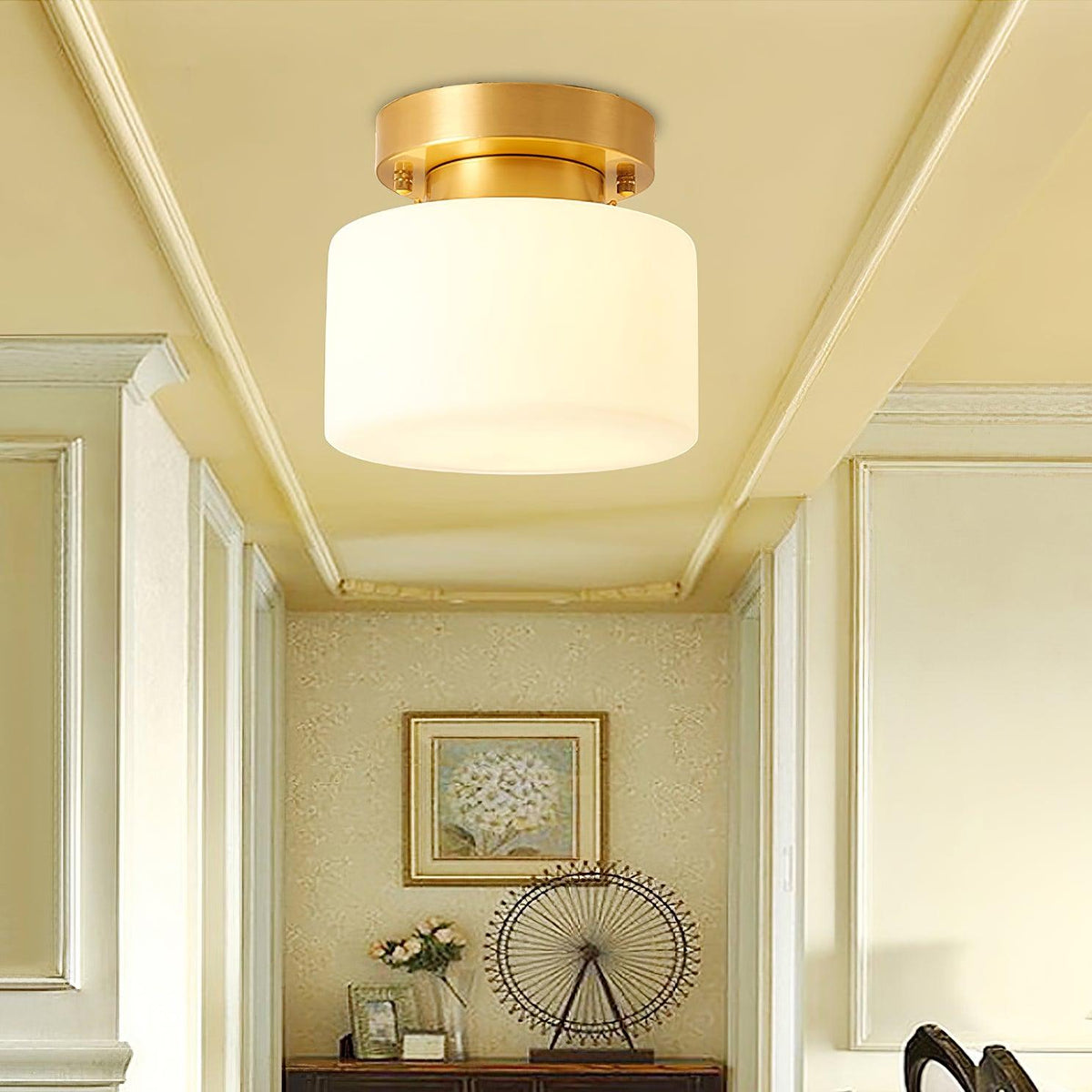 Elsilisra Nordic Art Brass Glass Flush Mount Ceiling Light