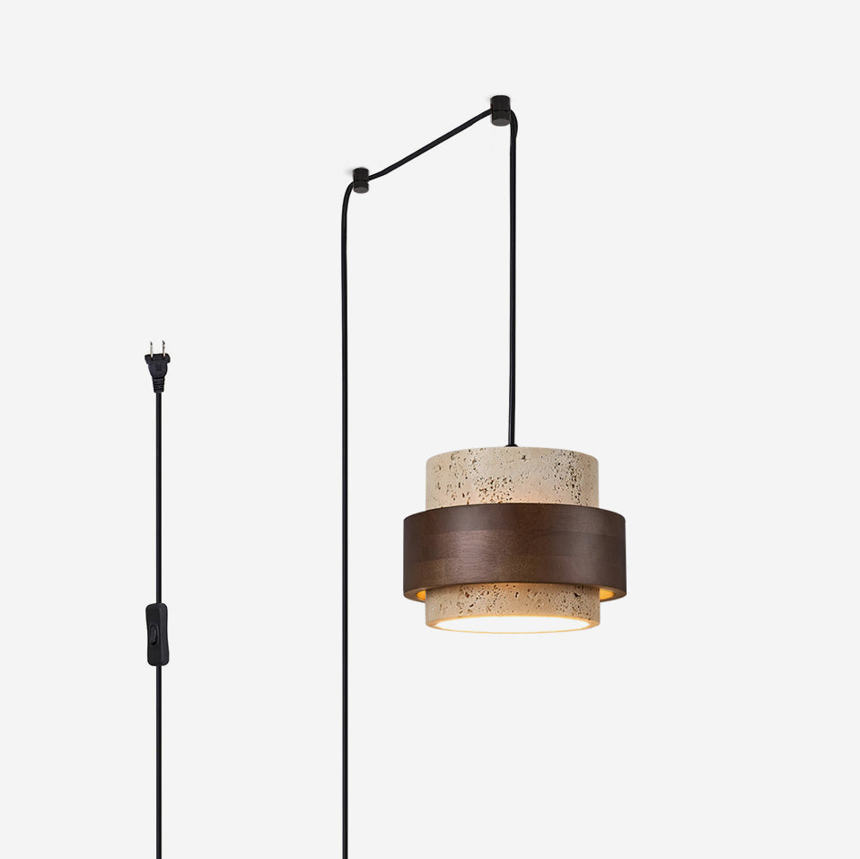 Avone Travertine and Walnut Plug-In Pendant Light - Neutral Decor