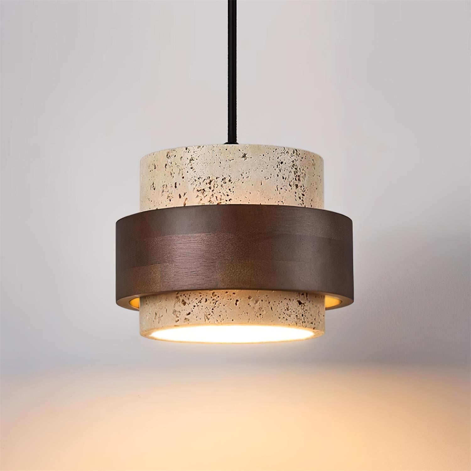 Avone Travertine and Walnut Plug-In Pendant Light - Neutral Decor