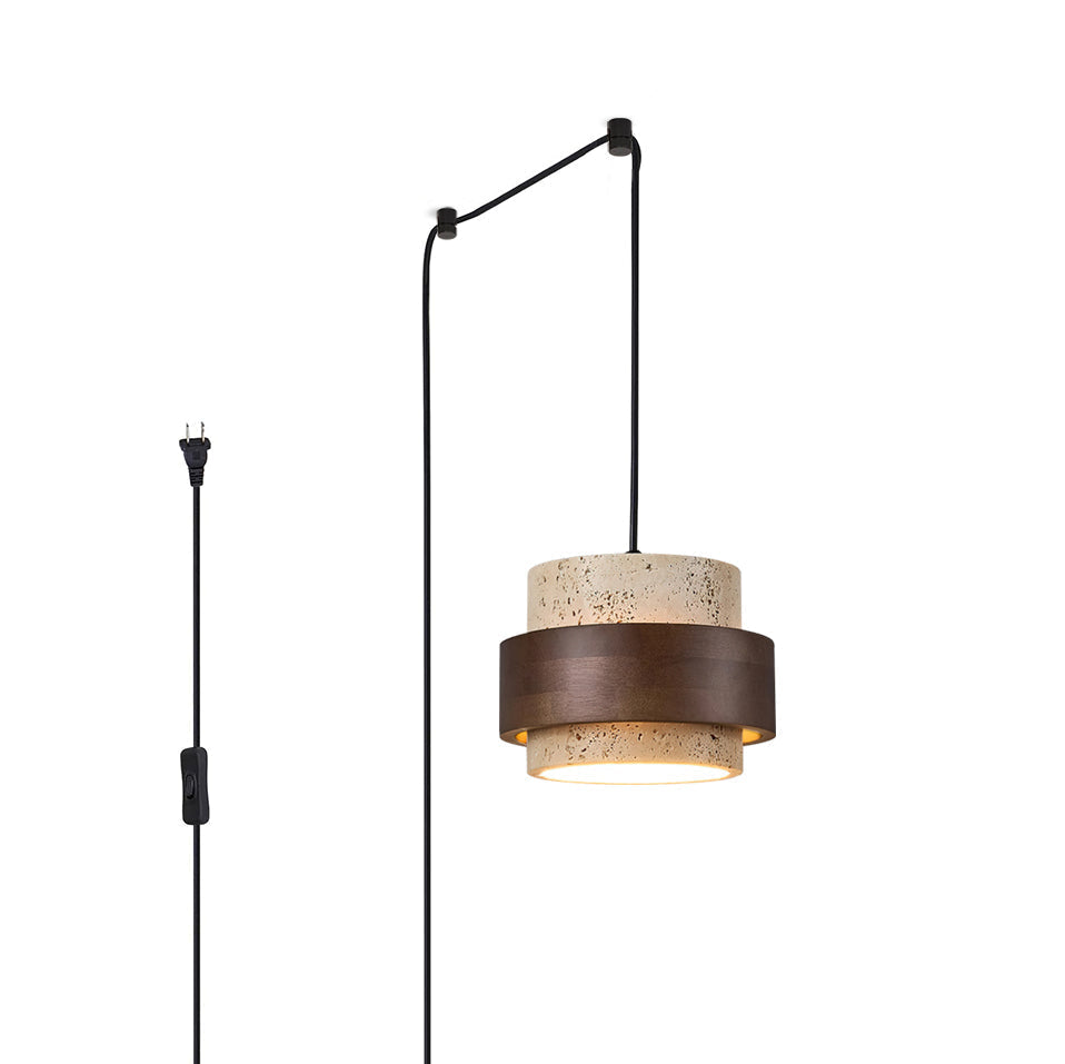 Avone Travertine and Walnut Plug-In Pendant Light - Neutral Decor