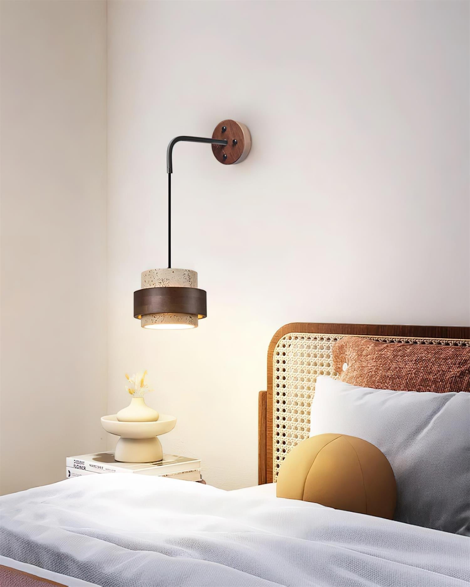 Wall Lamp Travertine and Walnut Accent Modern Minimalist - Neutral Decor