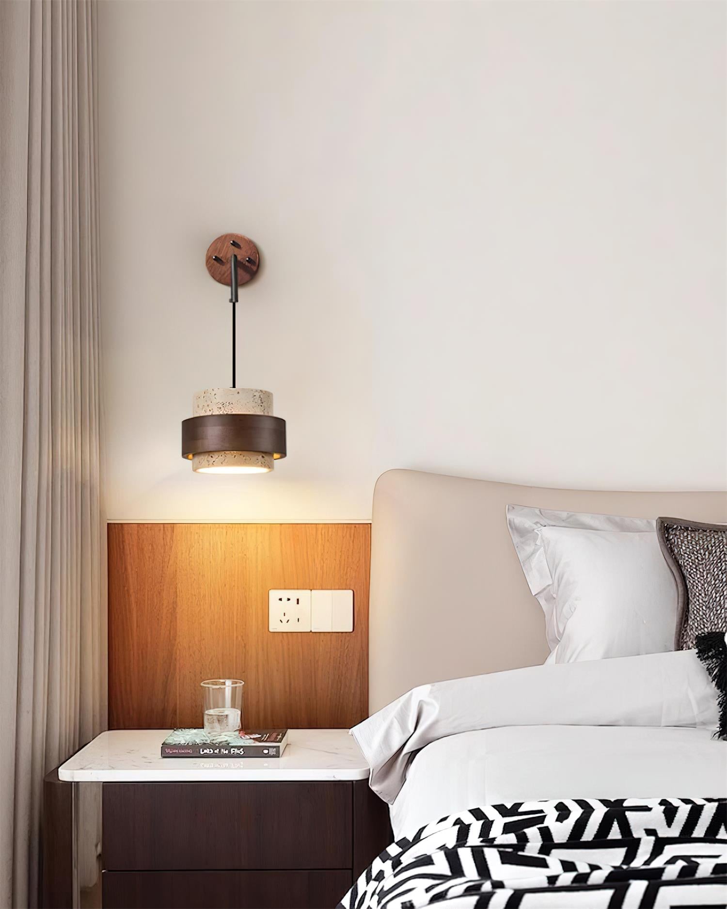 Wall Lamp Travertine and Walnut Accent Modern Minimalist - Neutral Decor