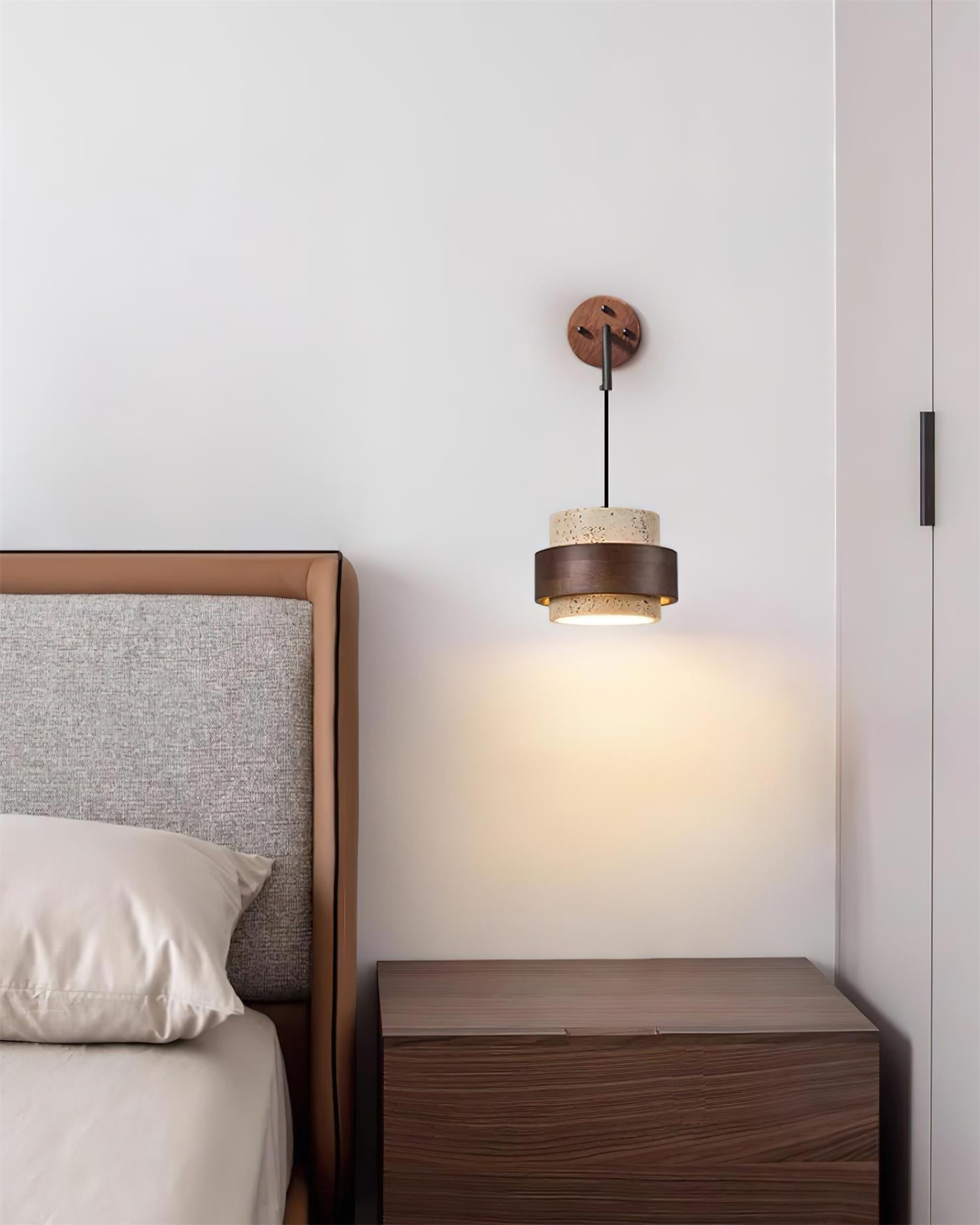 Wall Lamp Travertine and Walnut Accent Modern Minimalist - Neutral Decor