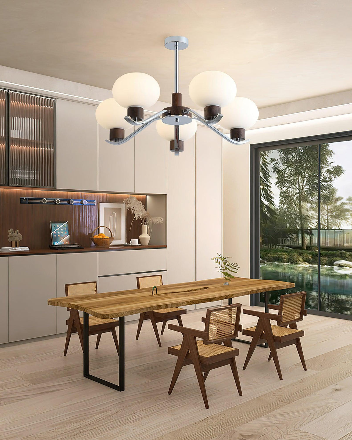 Elvinine Chandelier Chrome Walnut Elegant