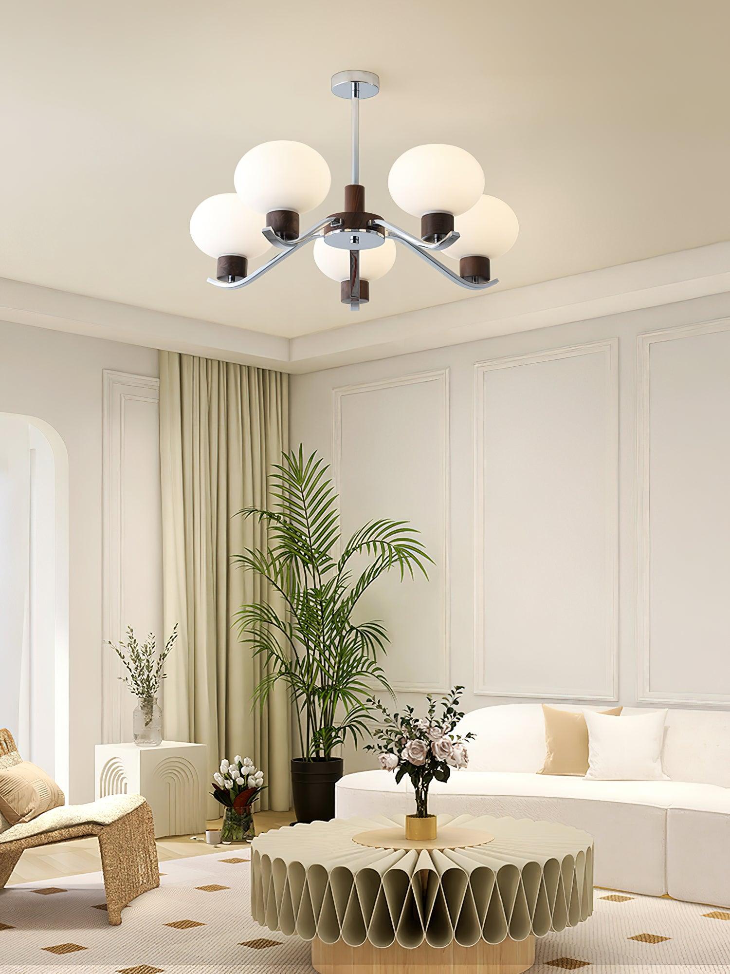 Elvinine Chandelier Chrome Walnut Elegant