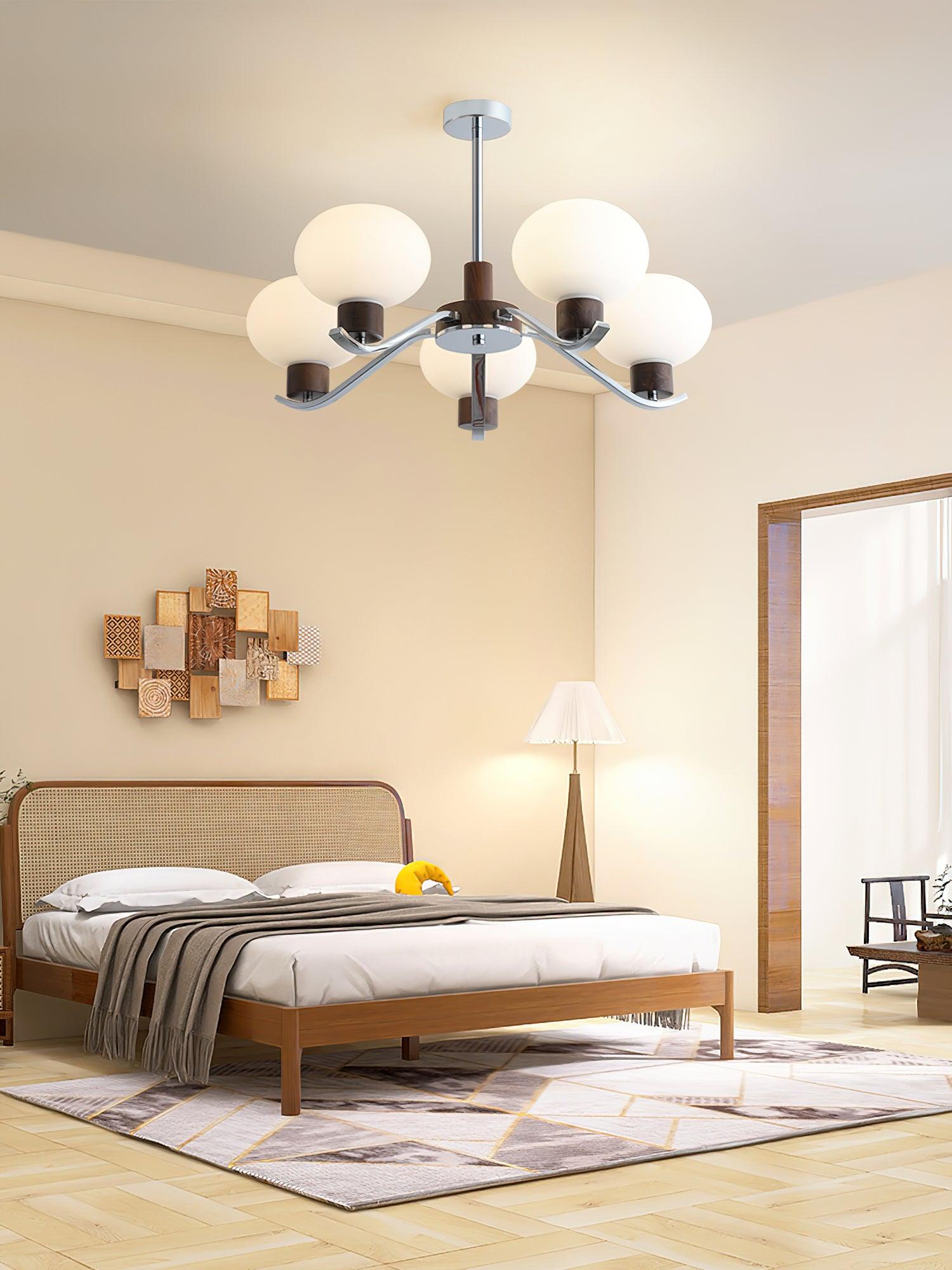Elvinine Chandelier Chrome Walnut Elegant