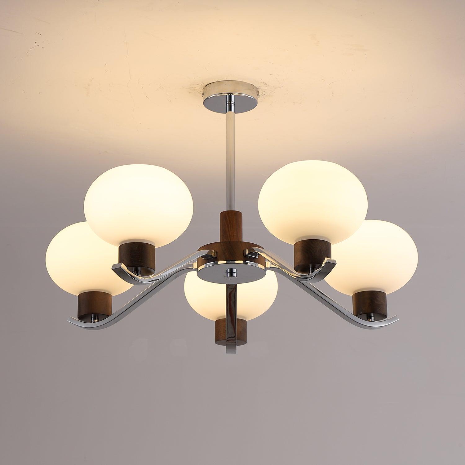 Elvinine Chandelier Chrome Walnut Elegant