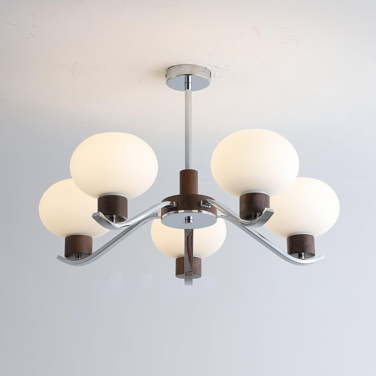 Elvinine Chandelier Chrome Walnut Elegant
