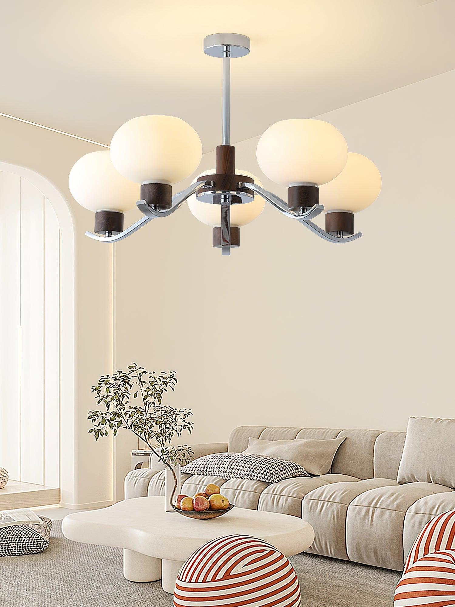 Elvinine Chandelier Chrome Walnut Elegant