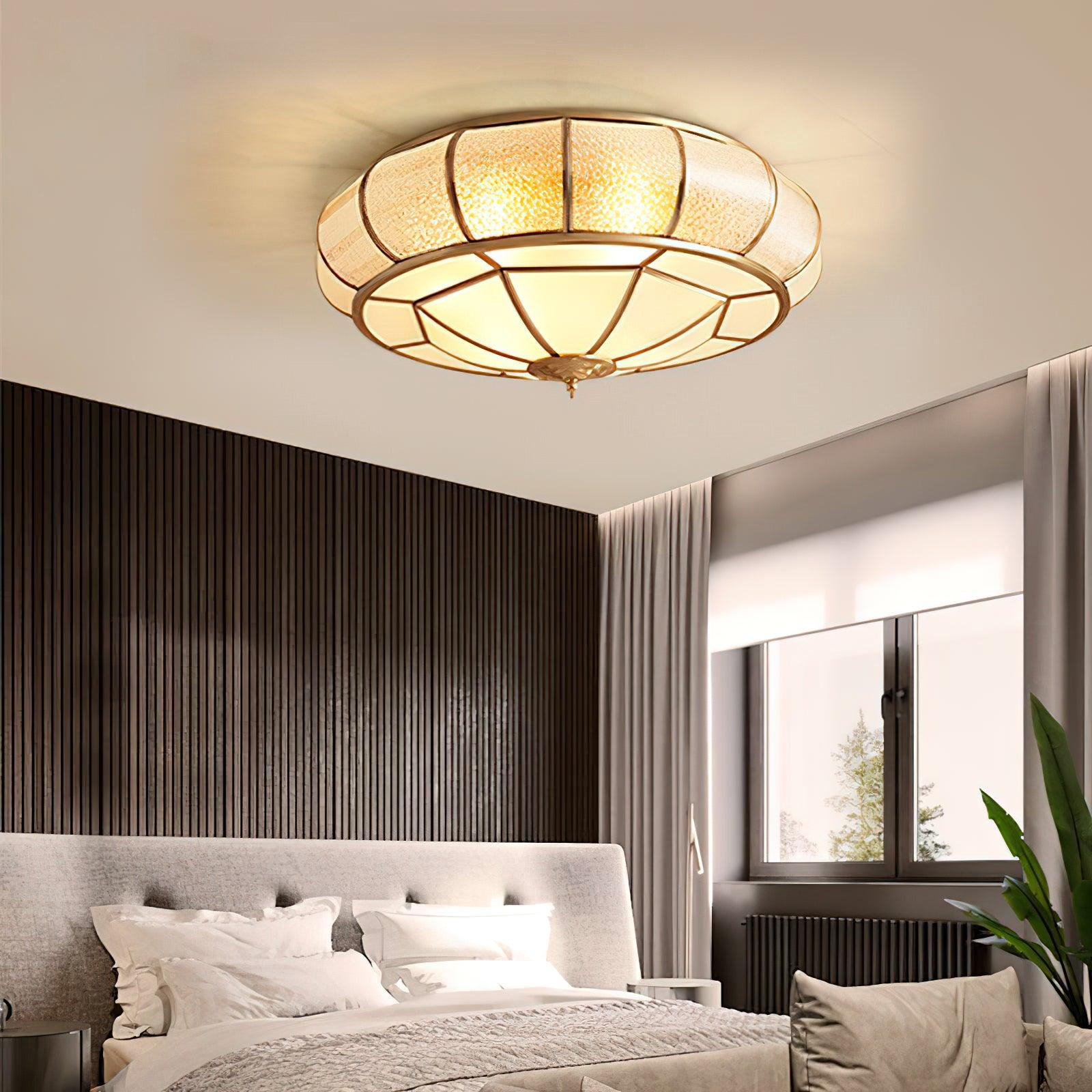 Deu Postmodern Luxury Drum Brass Glass Ceiling Light