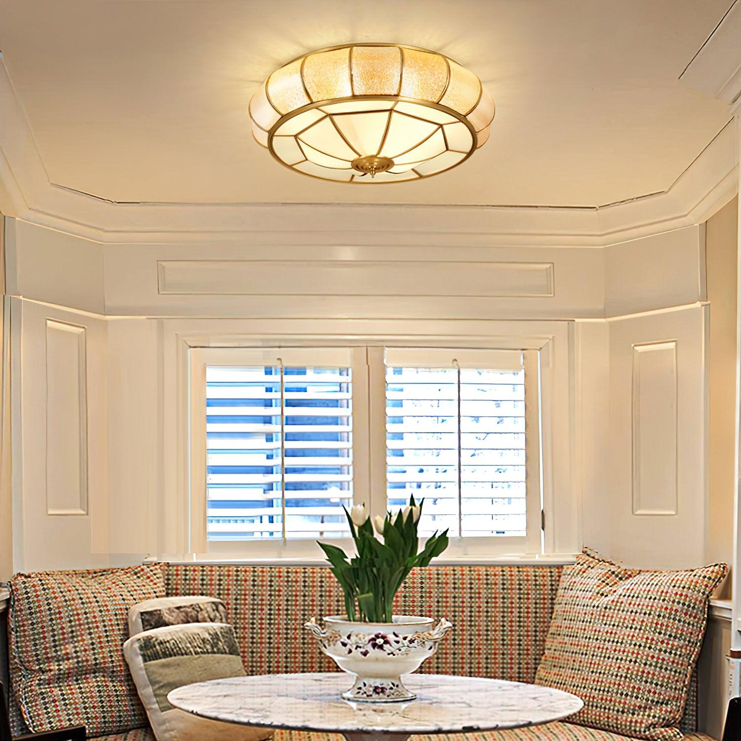 Deu Postmodern Luxury Drum Brass Glass Ceiling Light