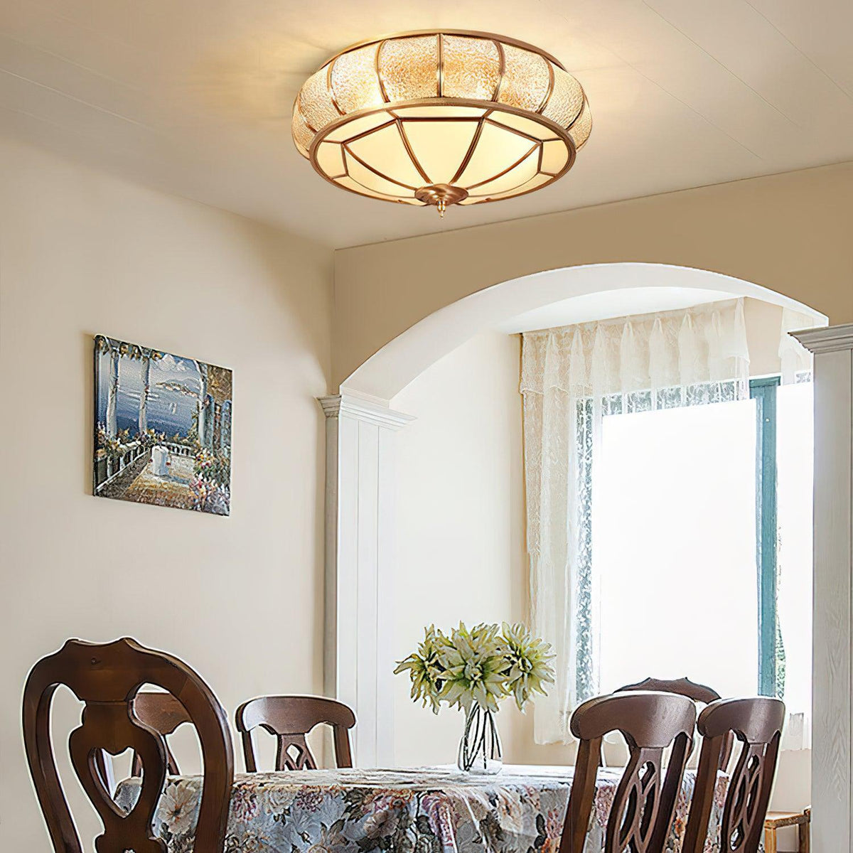 Deu Postmodern Luxury Drum Brass Glass Ceiling Light