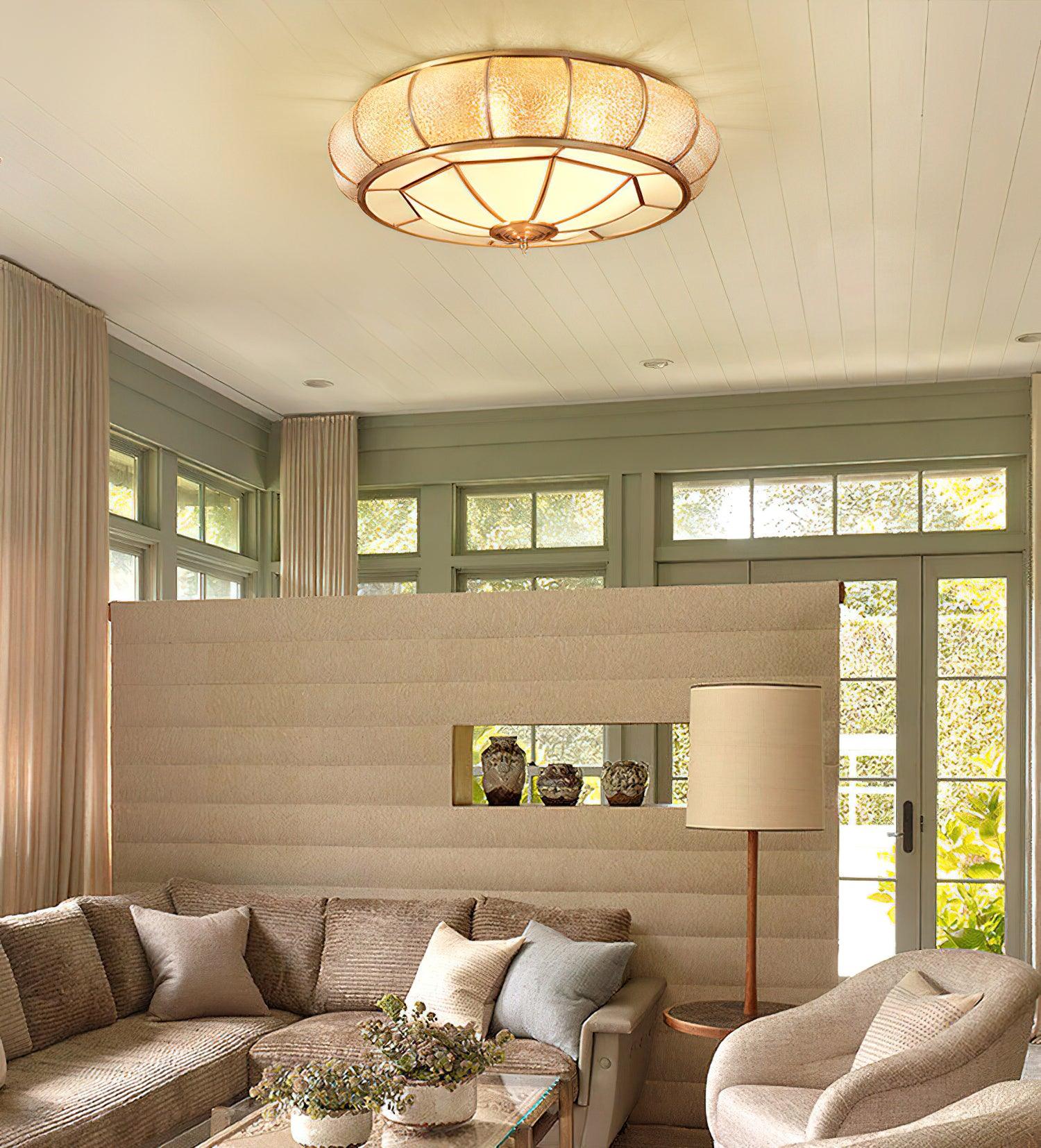 Deu Postmodern Luxury Drum Brass Glass Ceiling Light