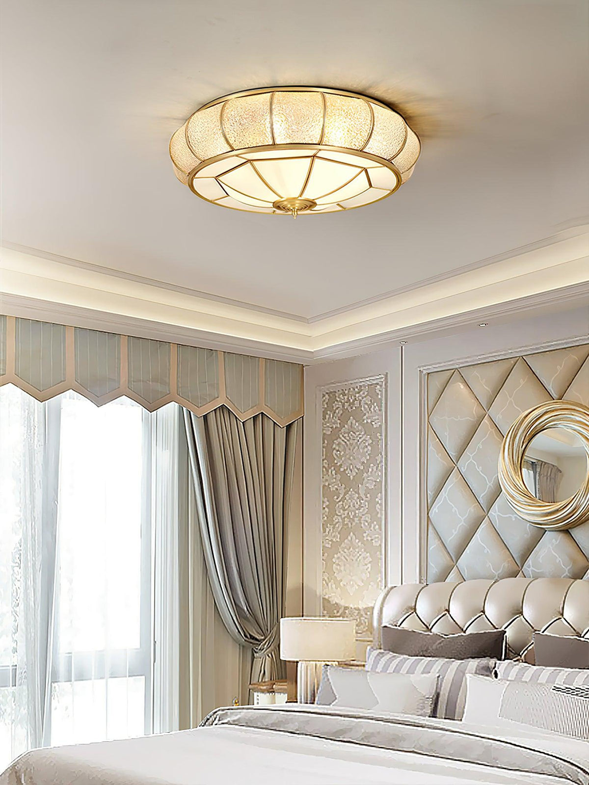 Deu Postmodern Luxury Drum Brass Glass Ceiling Light