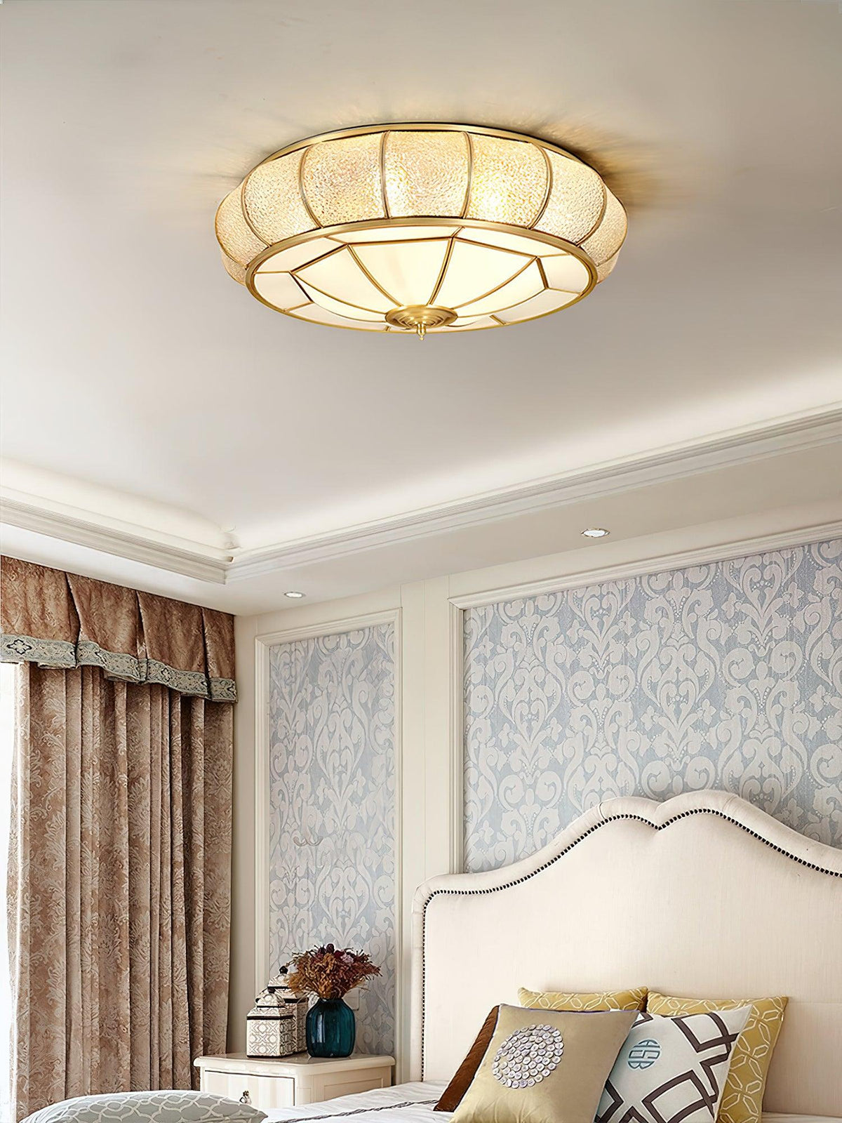 Deu Postmodern Luxury Drum Brass Glass Ceiling Light