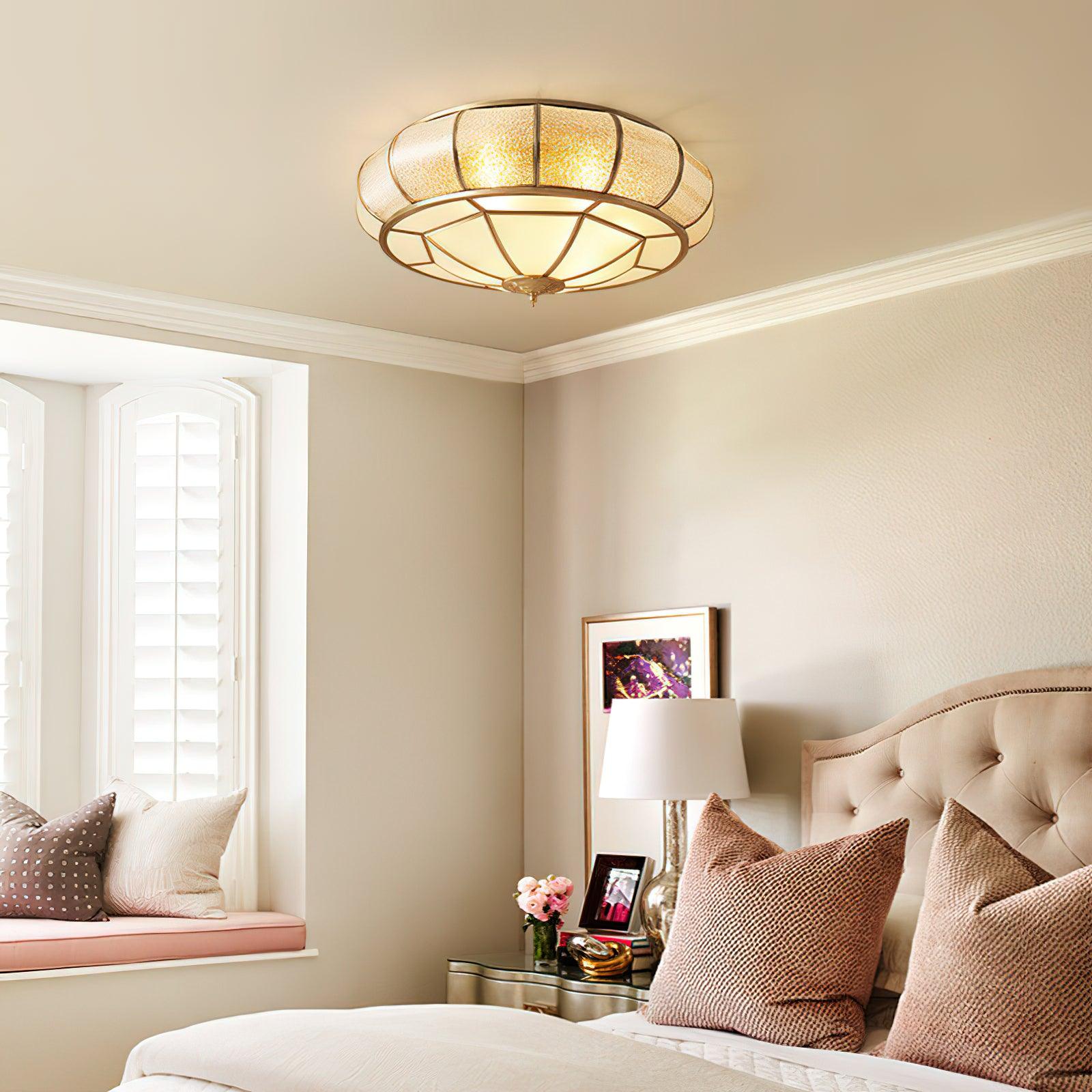 Deu Postmodern Luxury Drum Brass Glass Ceiling Light
