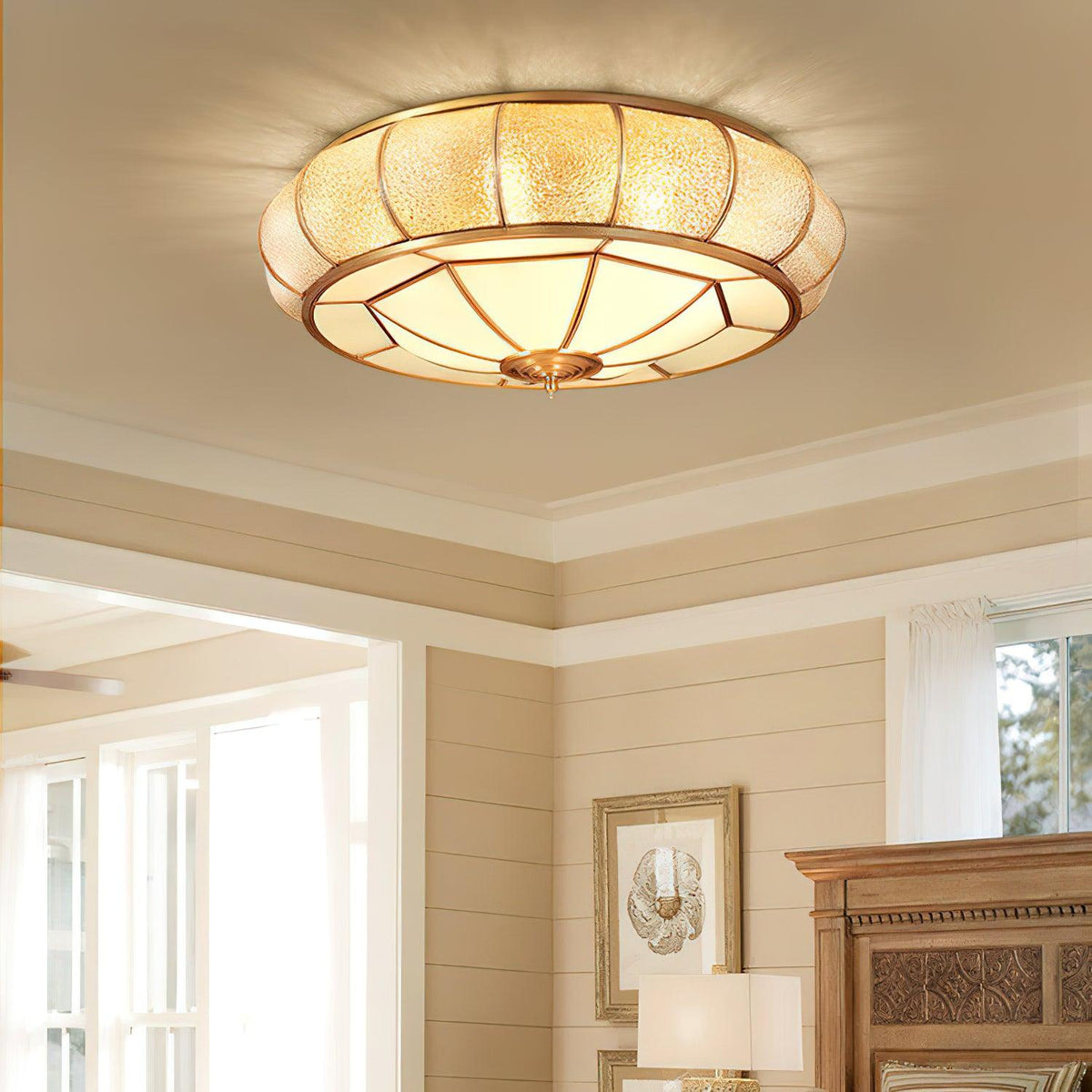 Deu Postmodern Luxury Drum Brass Glass Ceiling Light