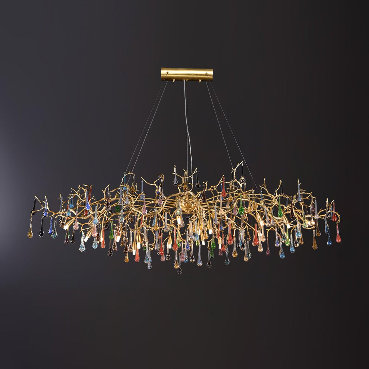 Sytheir Colorful Raindrop Branch Brass Crystal Chandelier