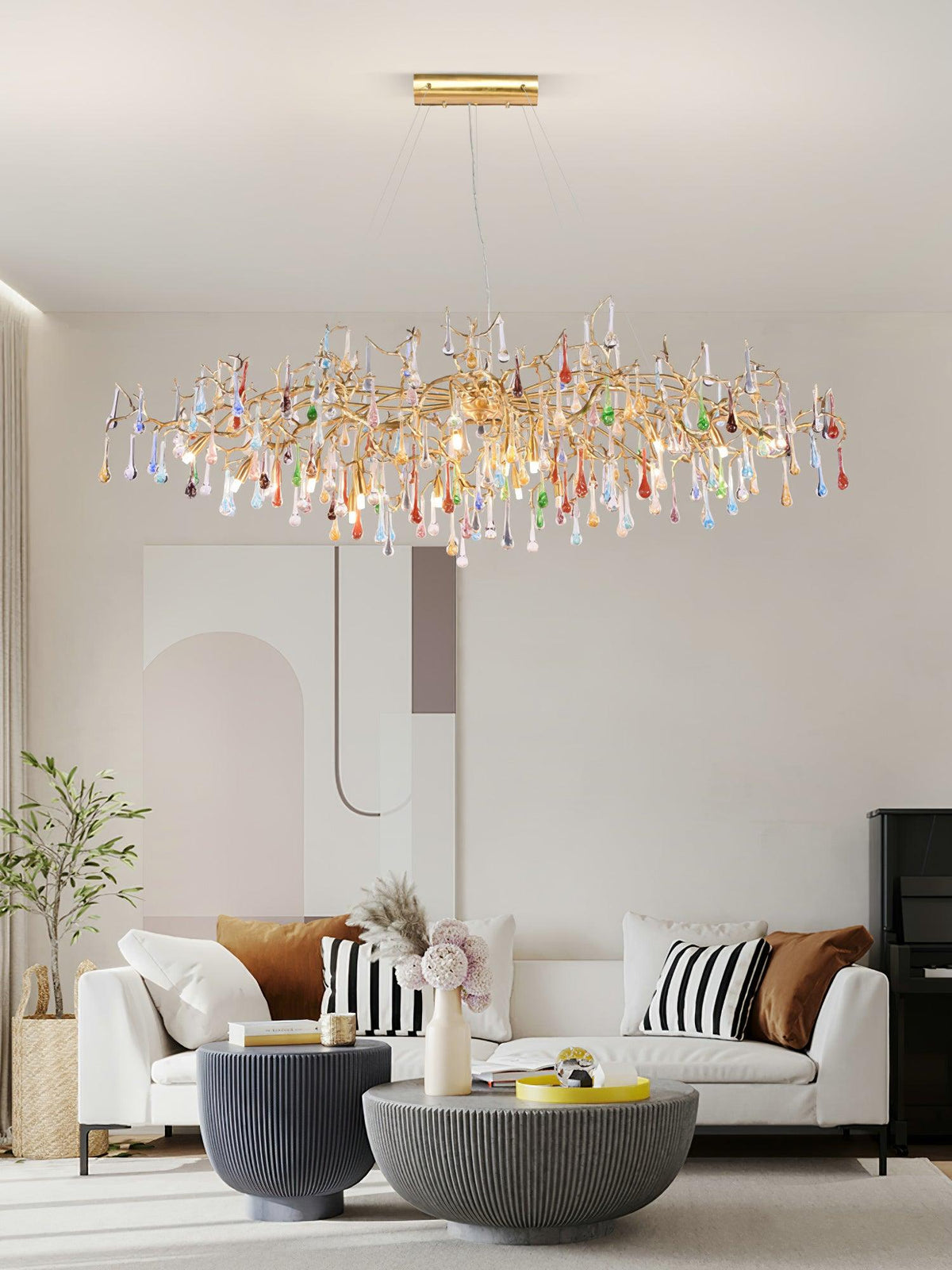 Sytheir Colorful Raindrop Branch Brass Crystal Chandelier