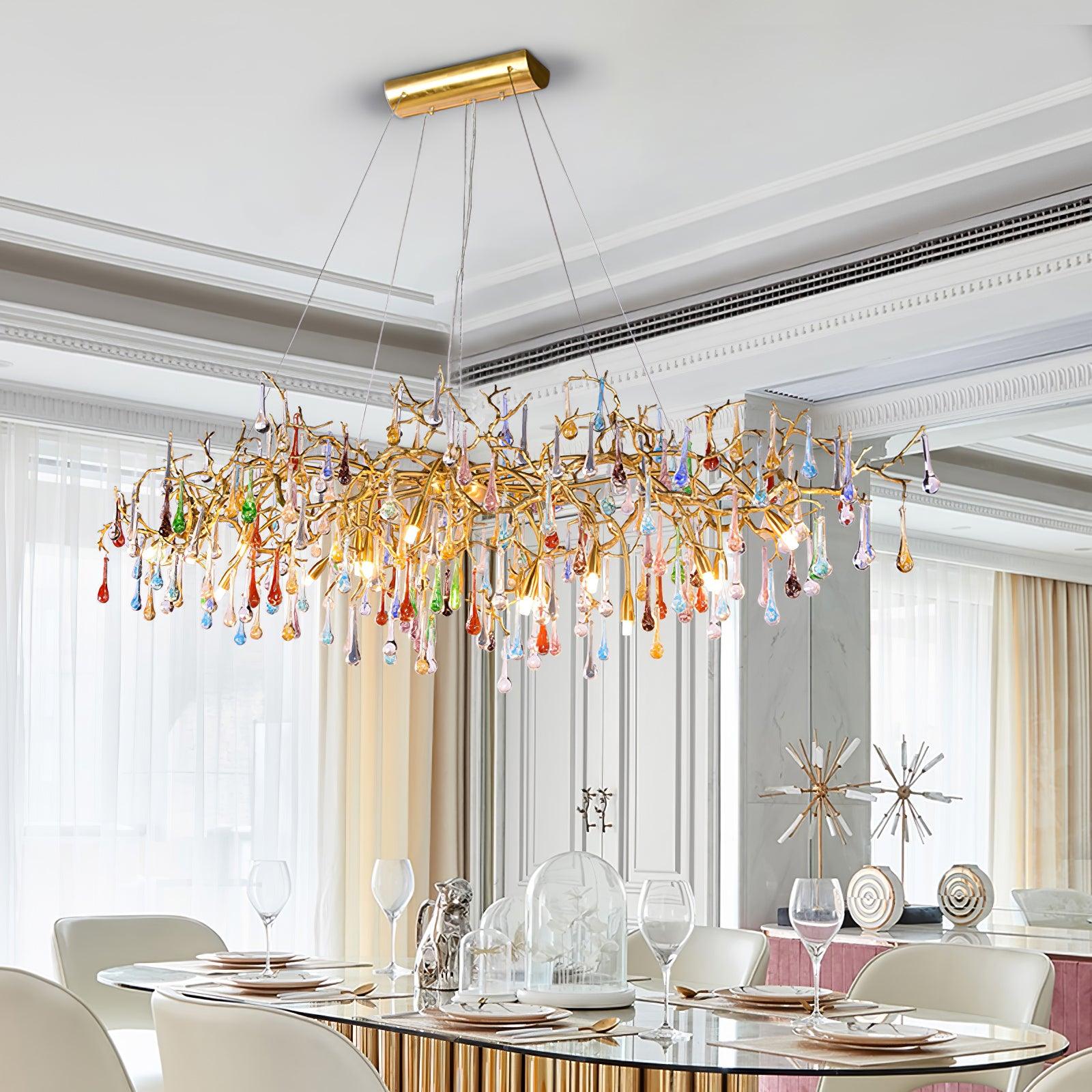Sytheir Colorful Raindrop Branch Brass Crystal Chandelier