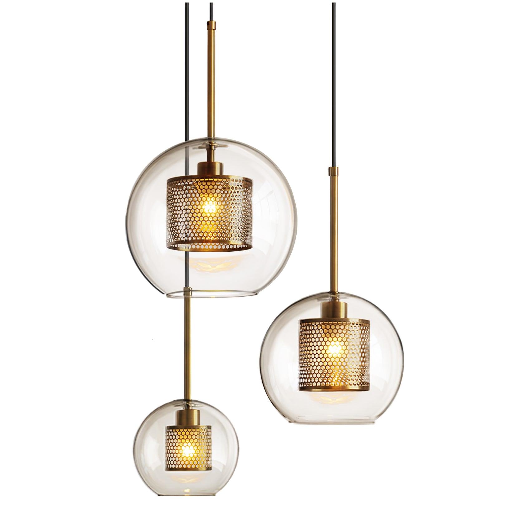 Eiruiella Pendant Lamp Glass Gold Mesh for Dining Room