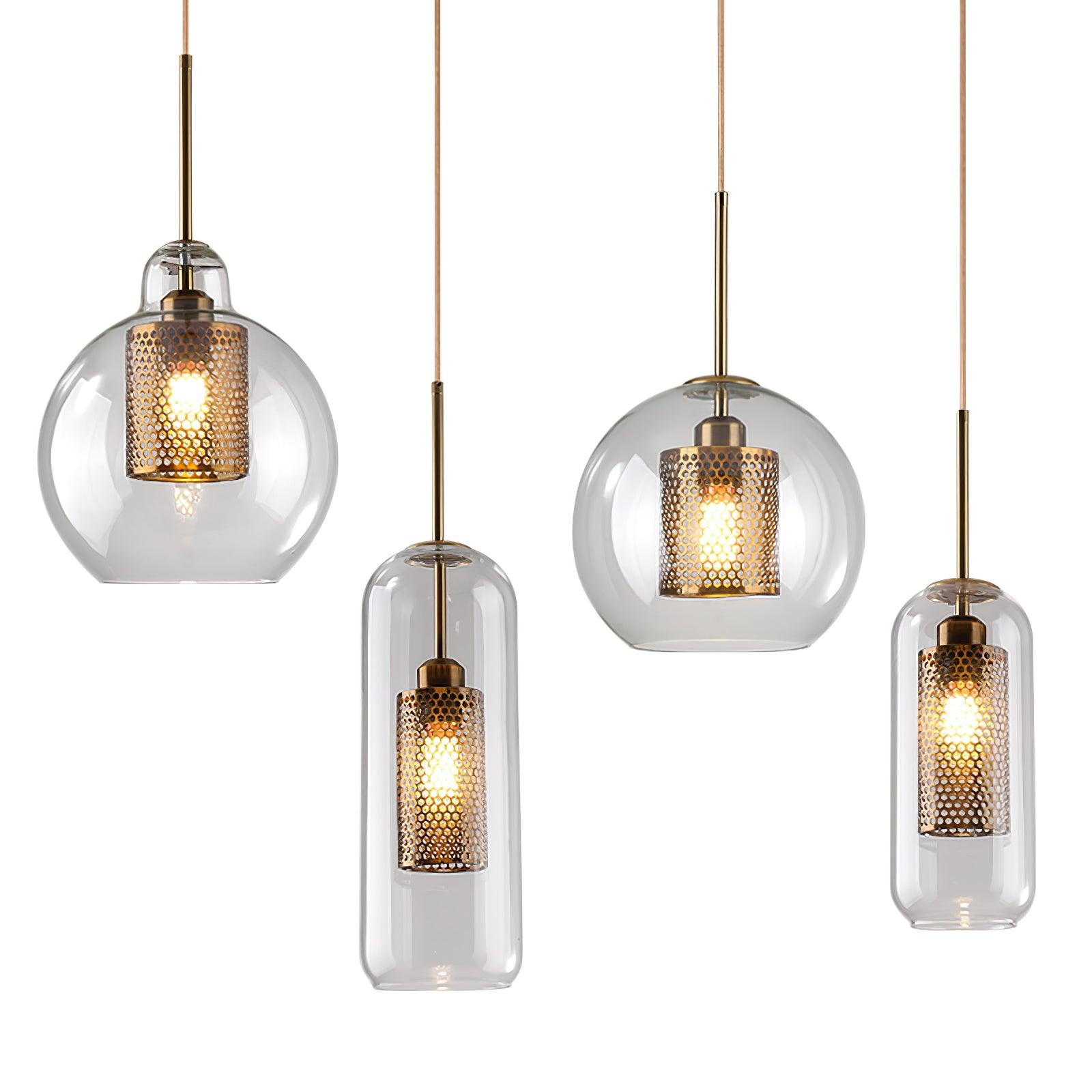 Eiruiella Pendant Lamp Glass Gold Mesh for Dining Room