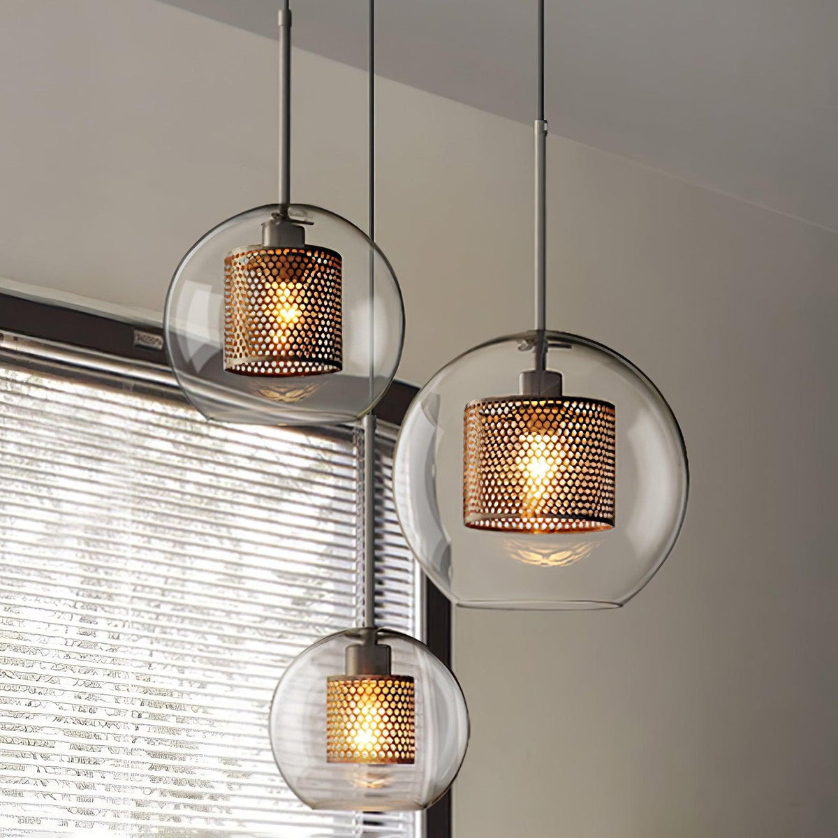 Eiruiella Pendant Lamp Glass Gold Mesh for Dining Room