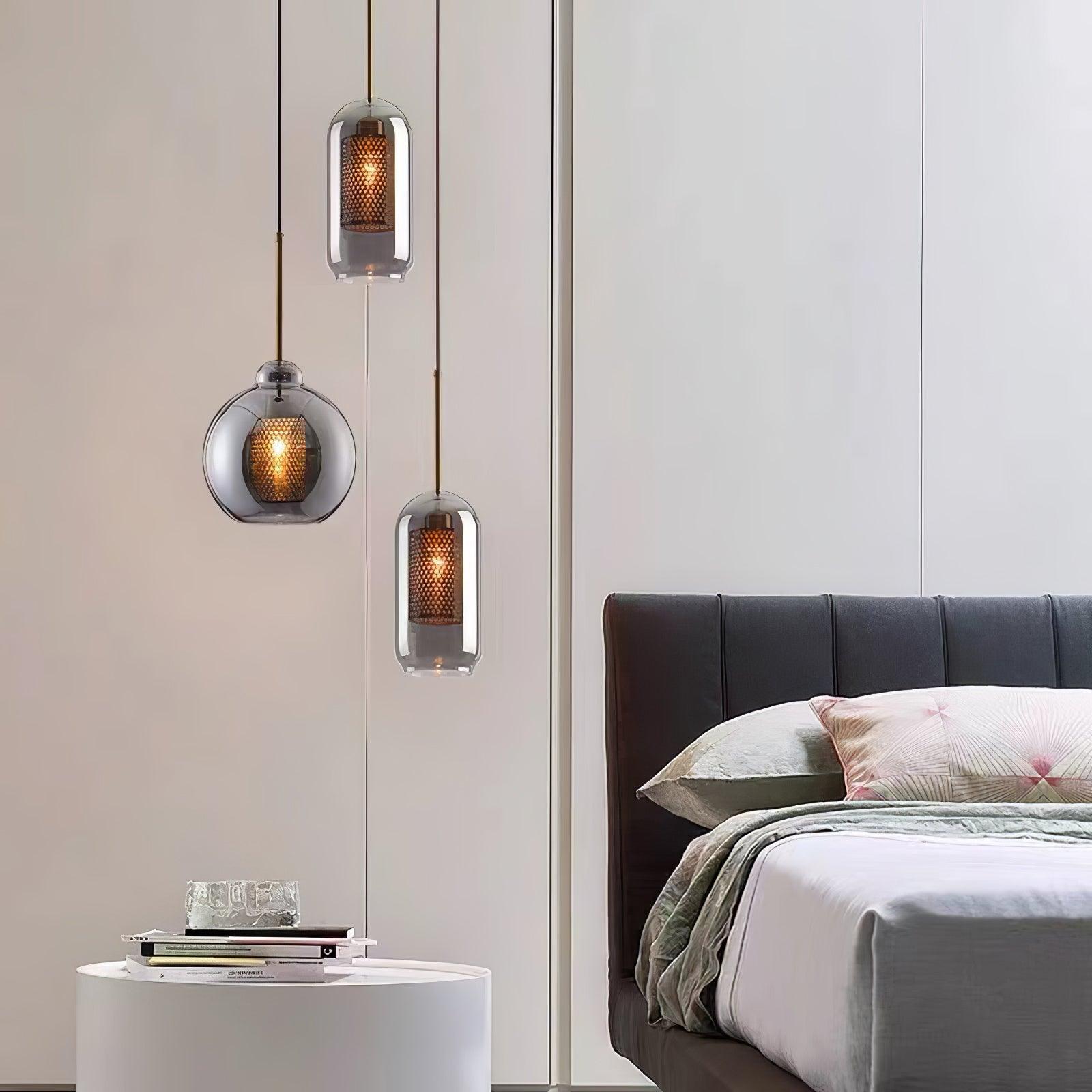 Eiruiella Pendant Lamp Glass Gold Mesh for Dining Room