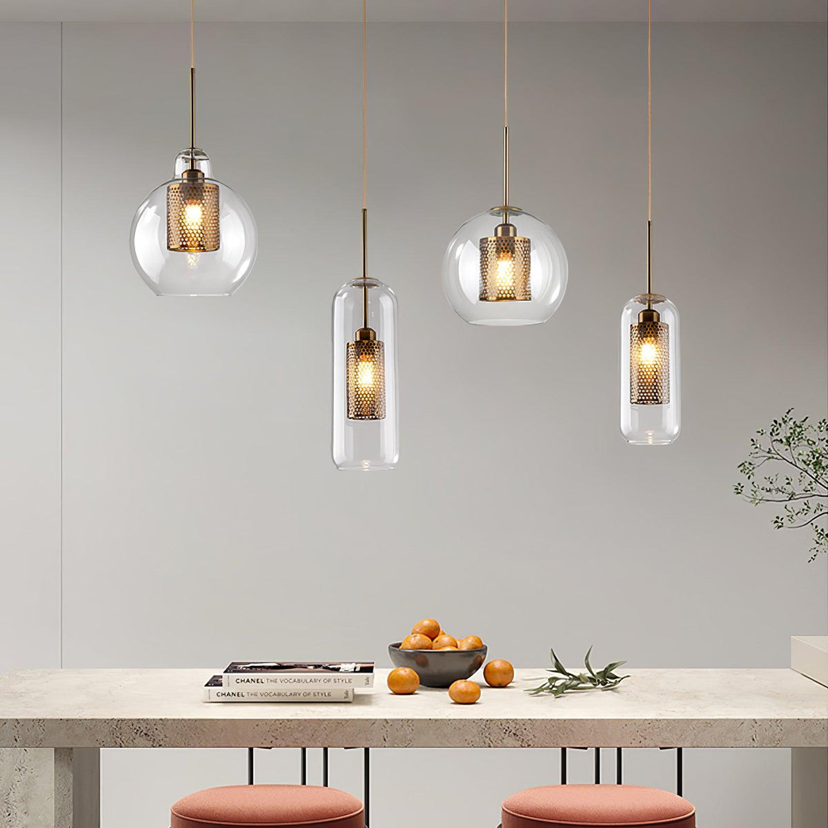 Eiruiella Pendant Lamp Glass Gold Mesh for Dining Room