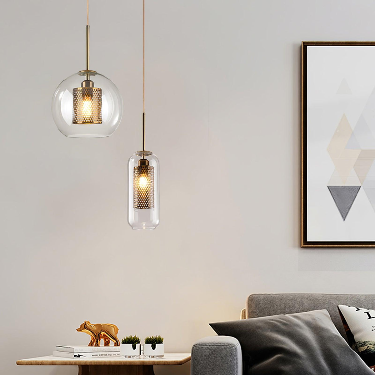 Eiruiella Pendant Lamp Glass Gold Mesh for Dining Room