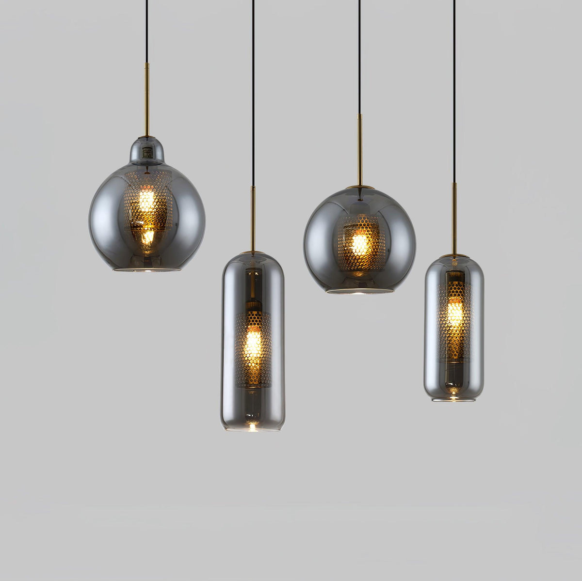 Eiruiella Pendant Lamp Glass Gold Mesh for Dining Room