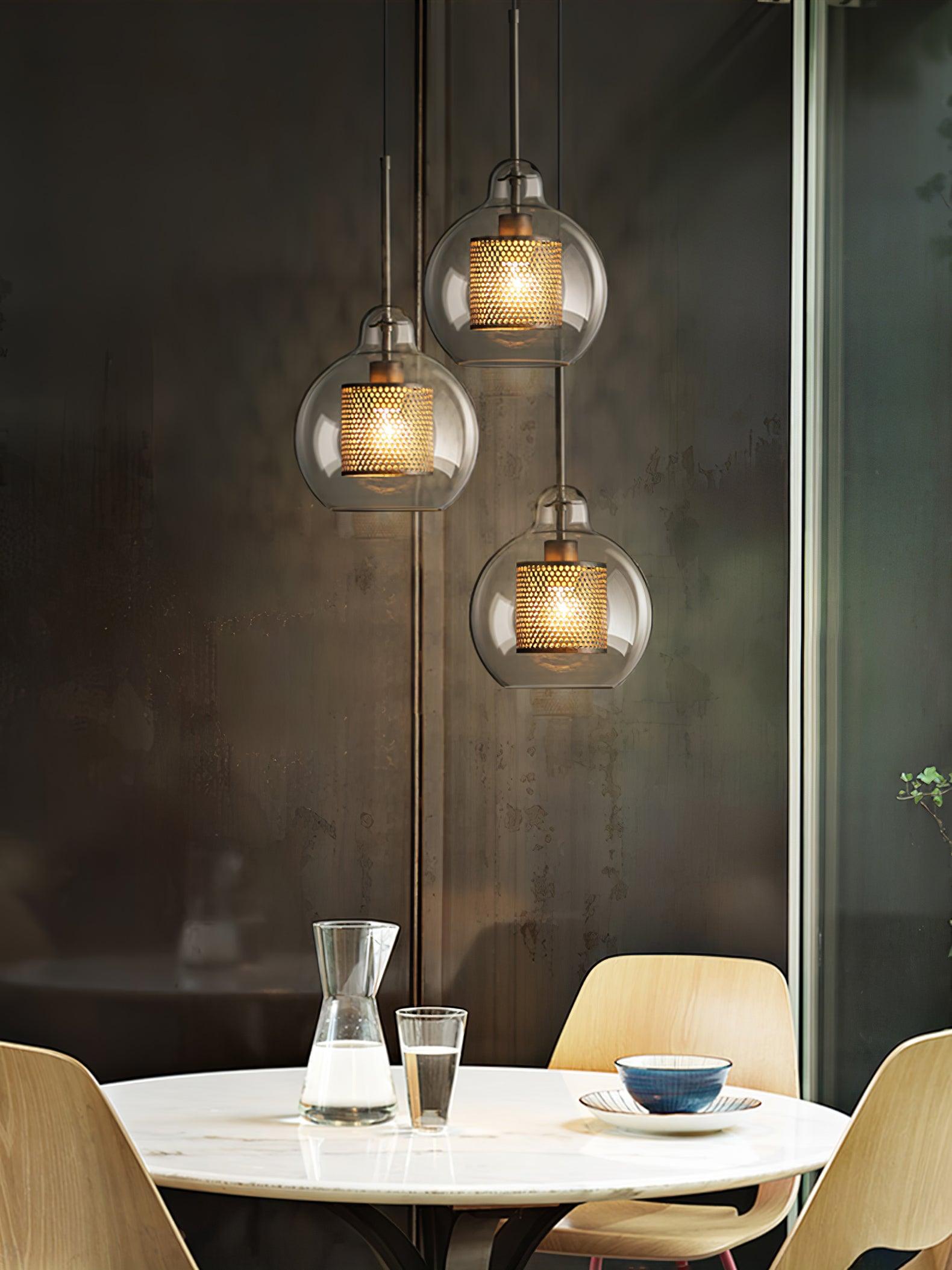 Eiruiella Pendant Lamp Glass Gold Mesh for Dining Room