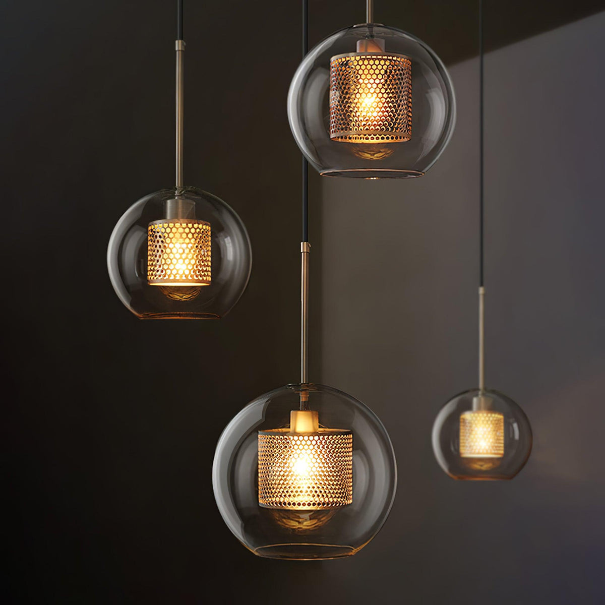 Eiruiella Pendant Lamp Glass Gold Mesh for Dining Room