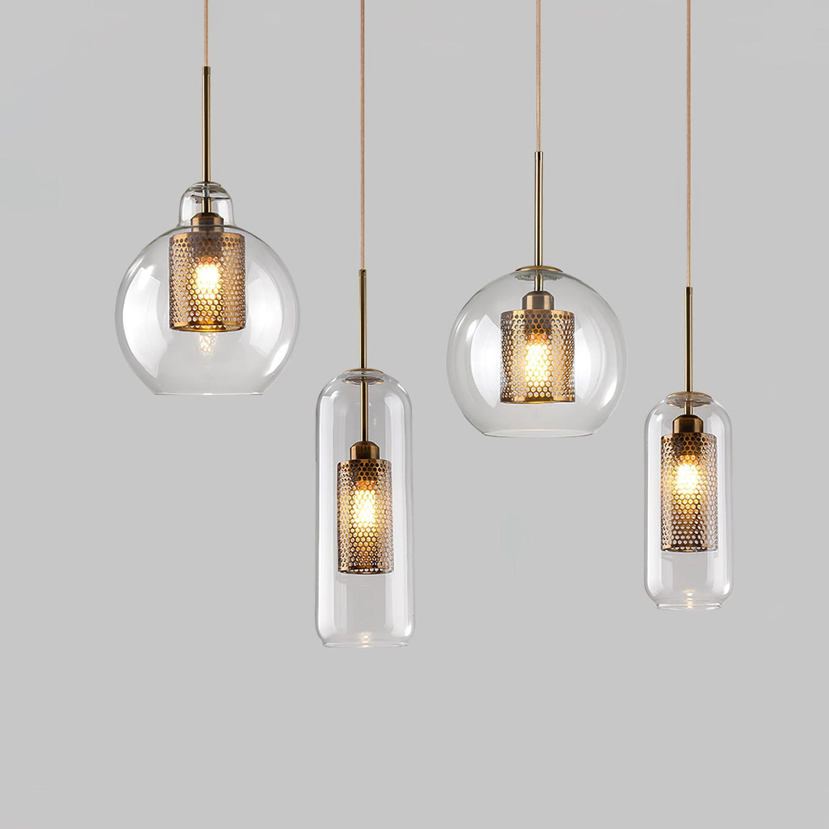 Eiruiella Pendant Lamp Glass Gold Mesh for Dining Room